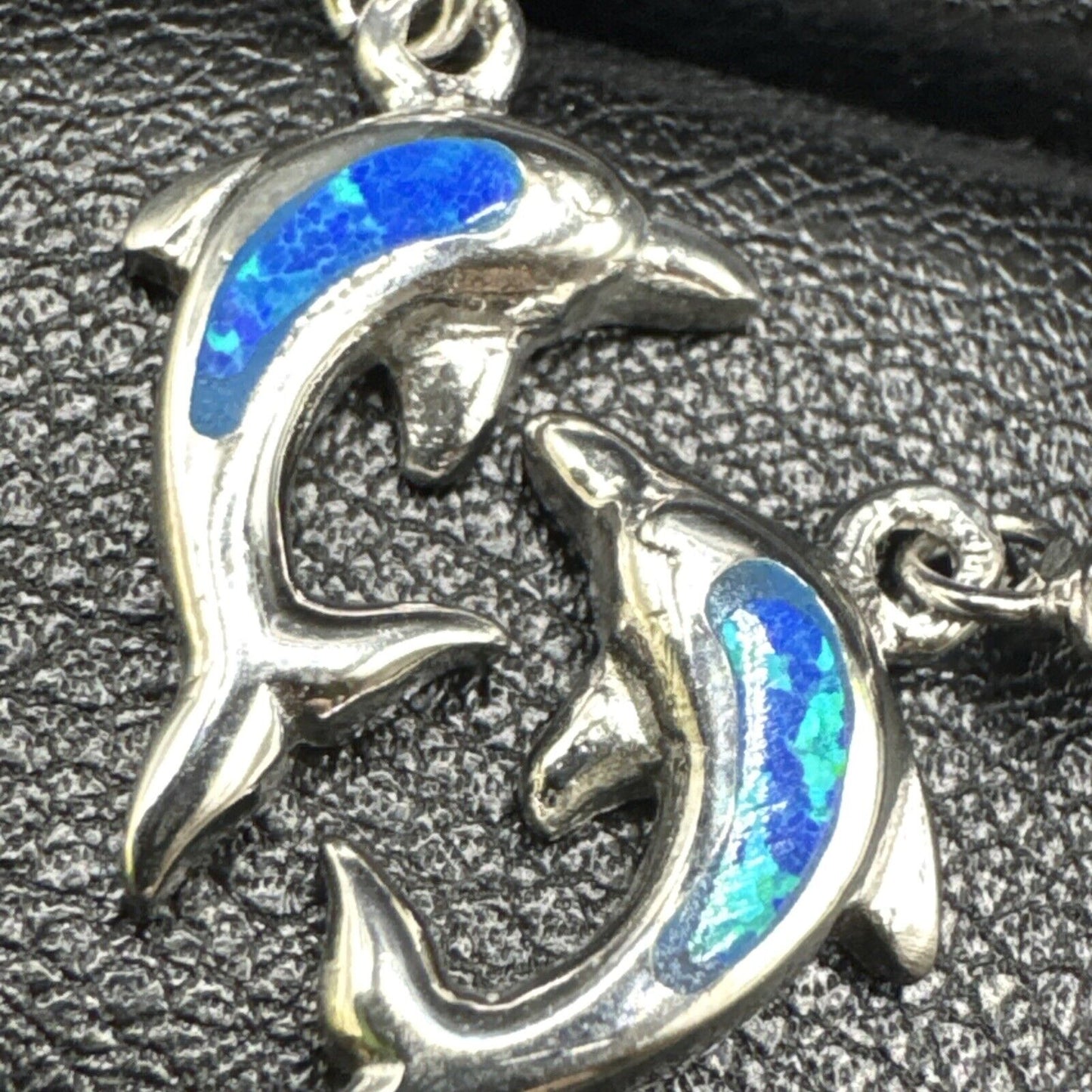 New Condition Lab Blue Opal Dolphin Dangle Earrings 925