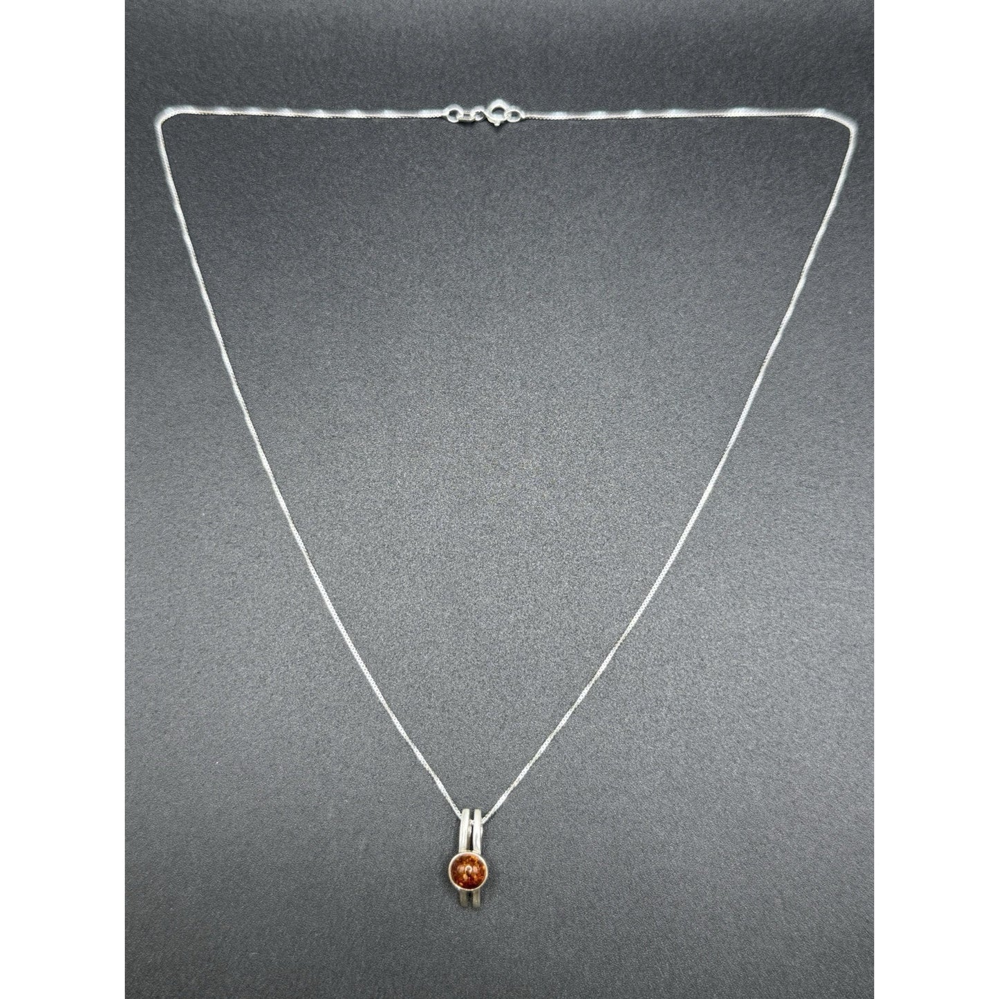 18” Sterling Silver Genuine Amber Dainty Pendant Necklace 925 P3