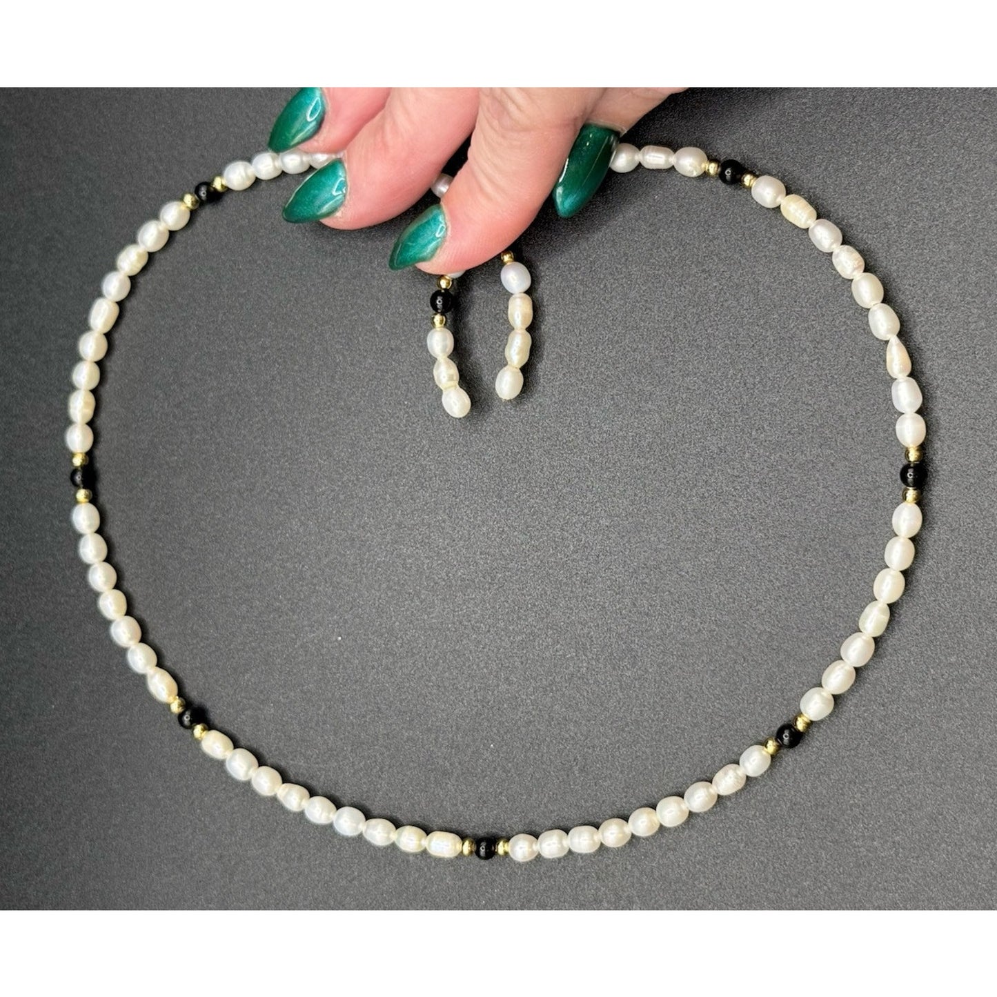 18” Freshwater Pearl Onyx Bead Choker Necklace Bracelet P11