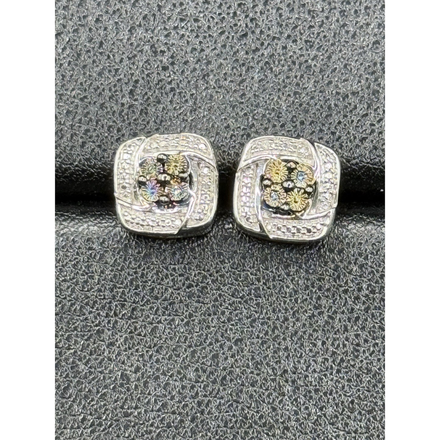 JTV NOS Sterling Silver Illusion Blue Diamond Earrings Two Diamond N20