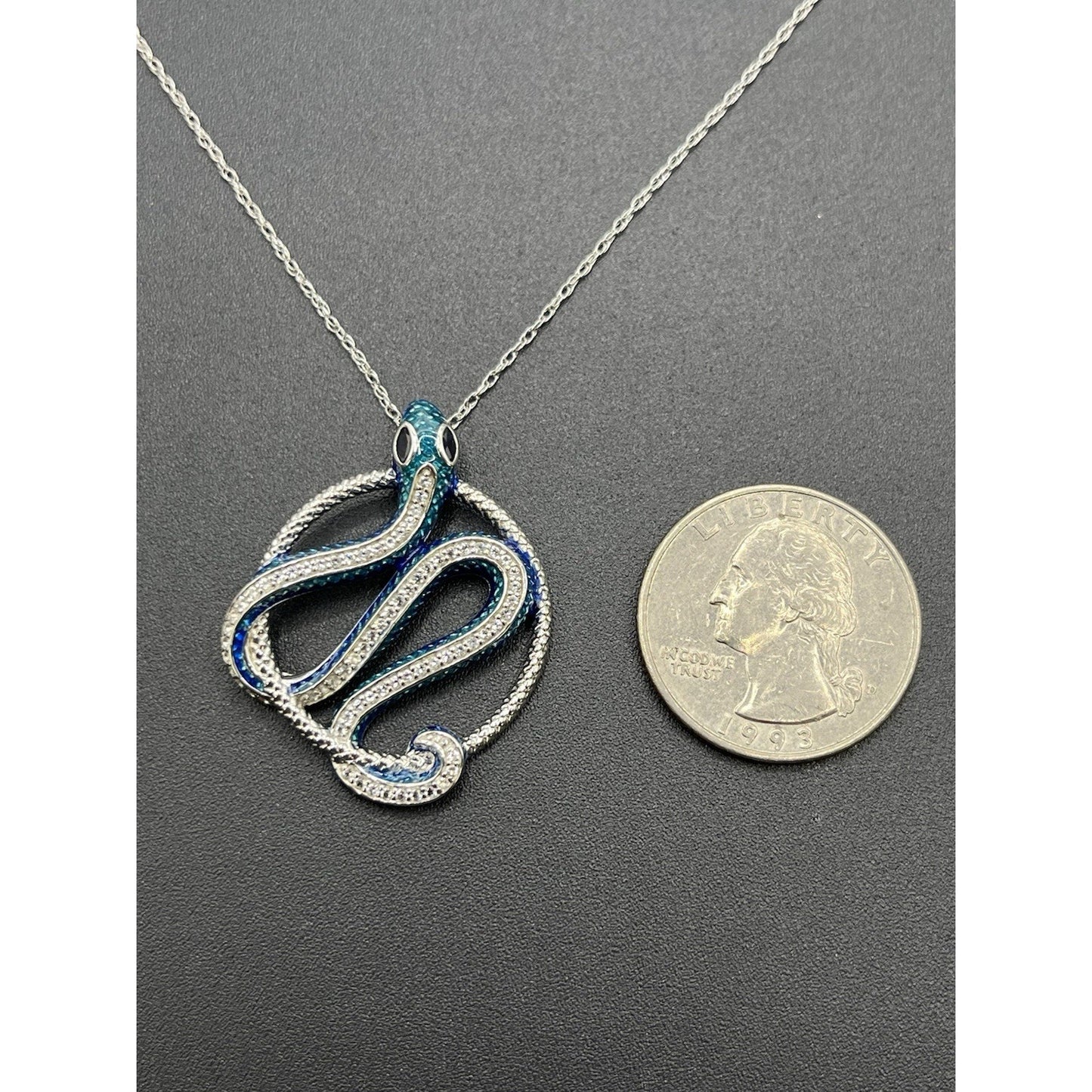18" New Condition White Sapphire Enamel Snake Necklace