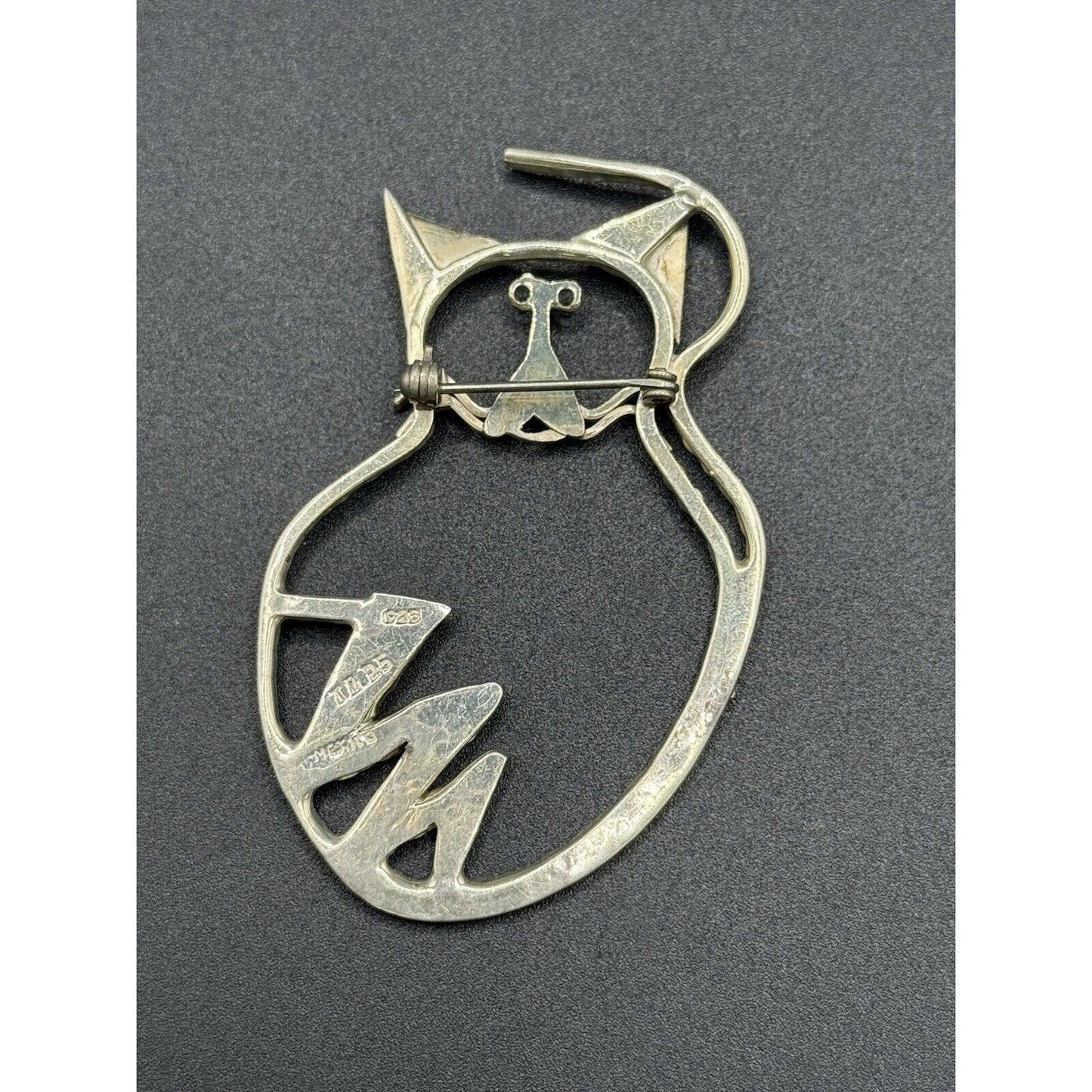Vintage Taxco Sterling Silver Cat Brooch Pin Signed 17 Grams M27
