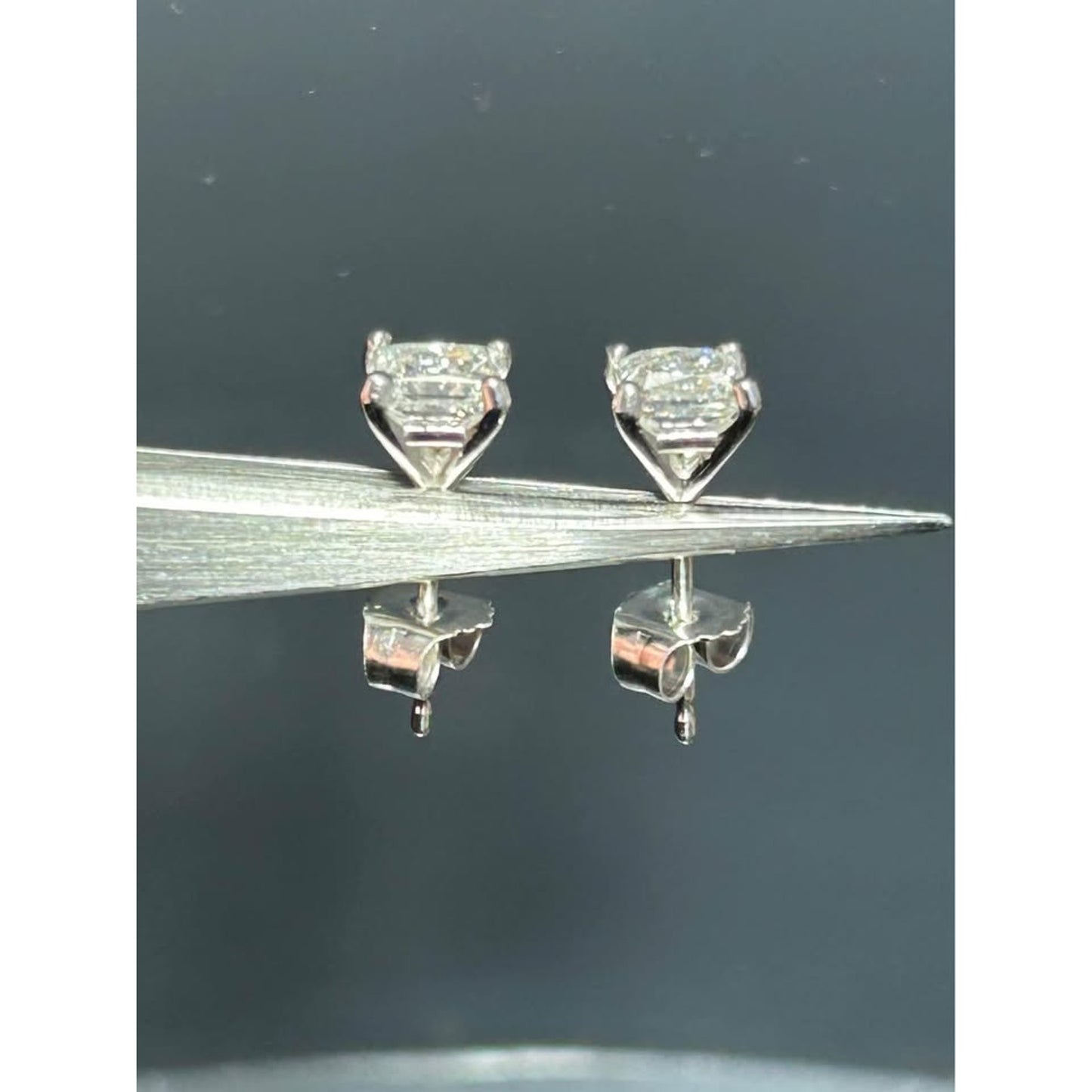 14k White Gold 1.00 total weight (1/2 each) Princess Cut Lab Grown Diamond Studs $1200 Retail