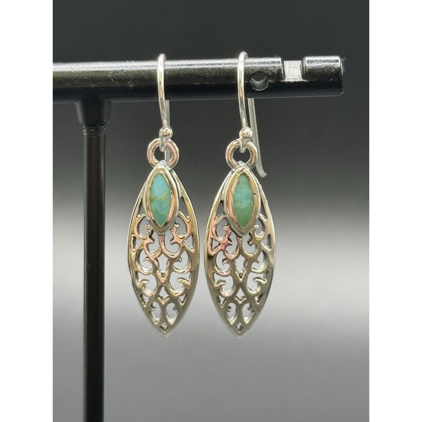 New Condition Sterling Silver Genuine Turquoise Dangle Earrings 925