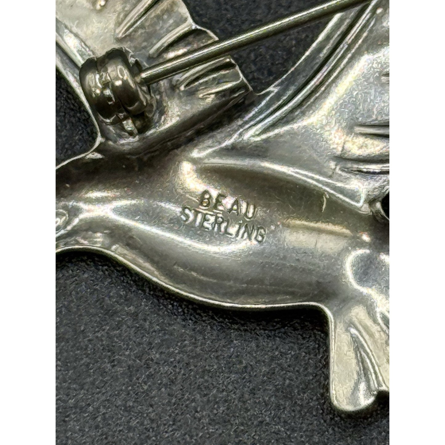 Vintage Sterling Silver Beau Flying Bird Brooch Pin 925 P5