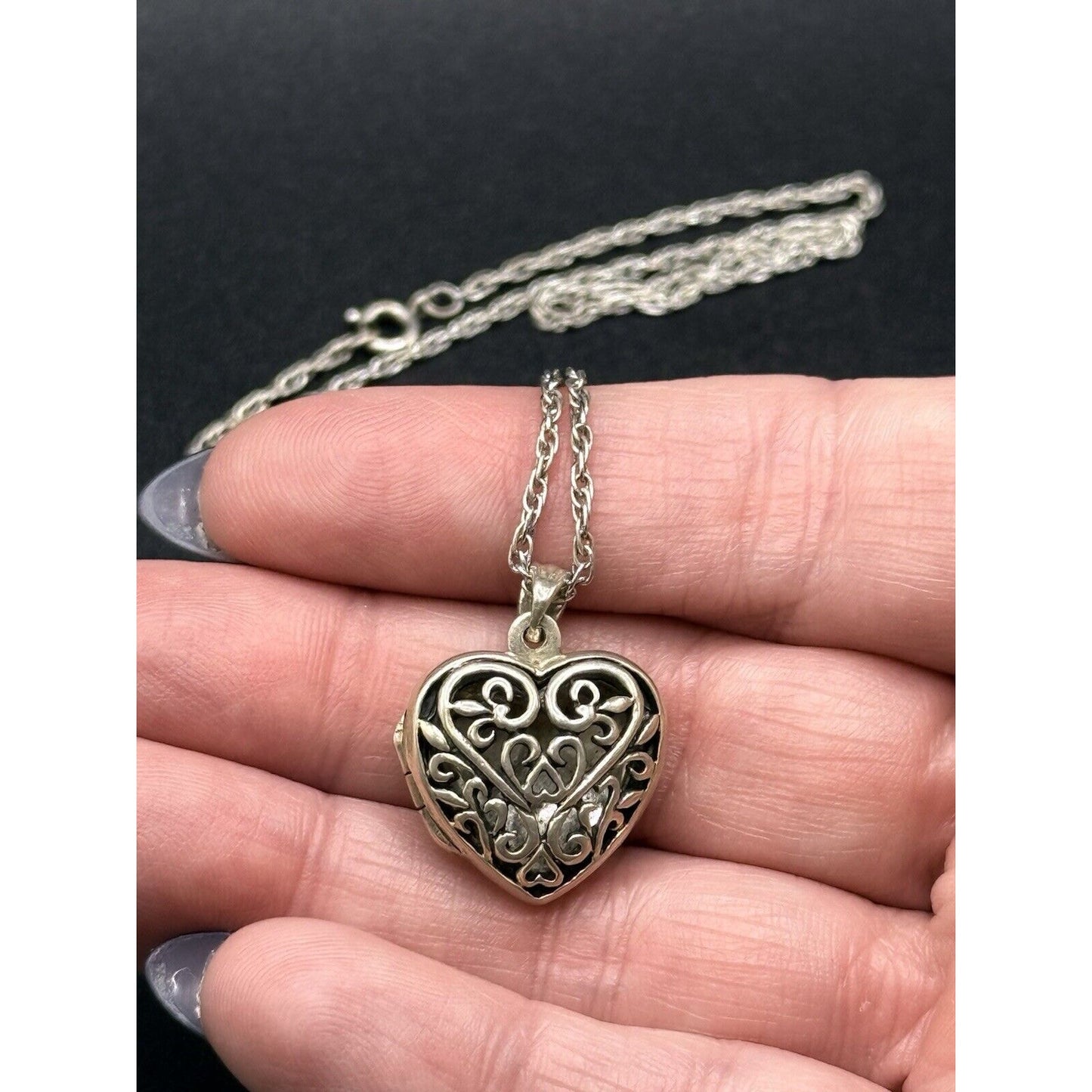 Sterling Silver Scroll Heart Locket 24” Chain M14