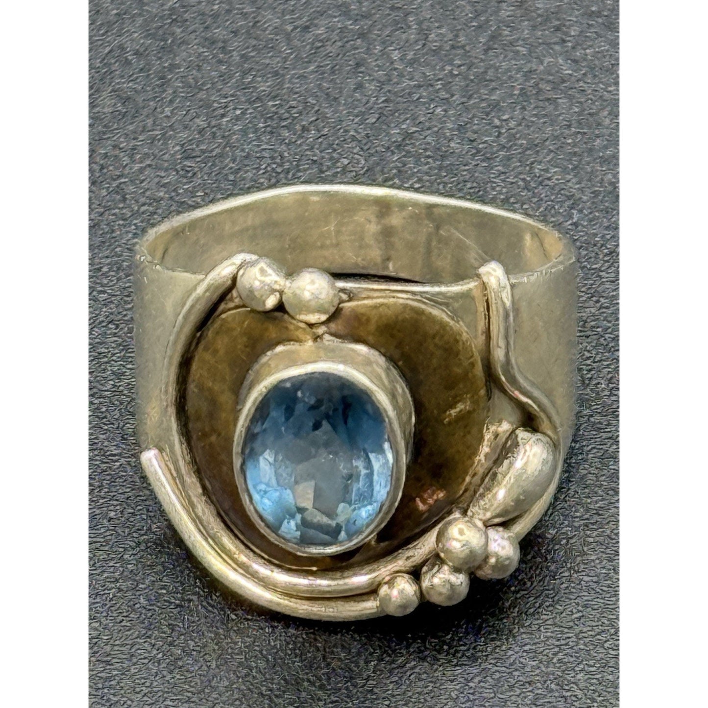 Modernist Sterling Silver Genuine Topaz Brass Accent Ring Size 8.25 Q23