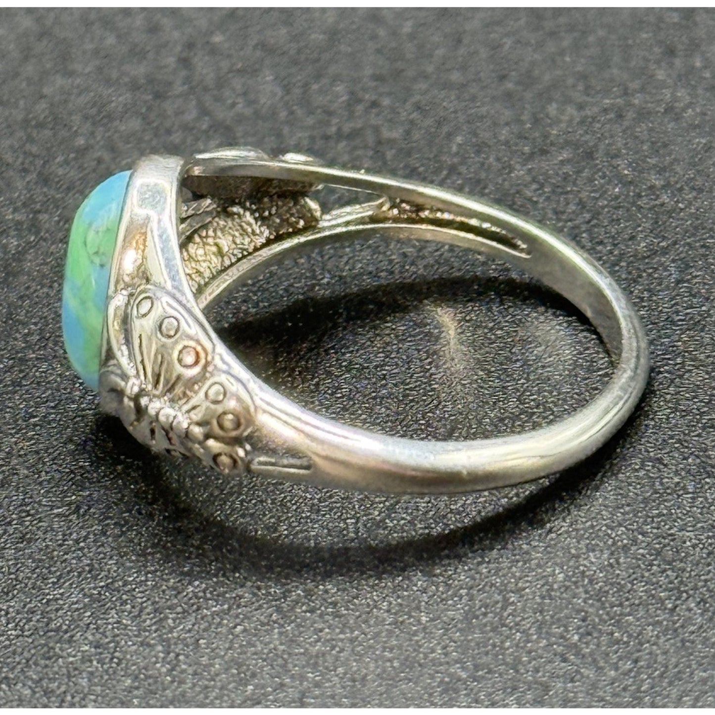 New Condition Sterling Silver Turquoise Butterfly Ring Size 7.00