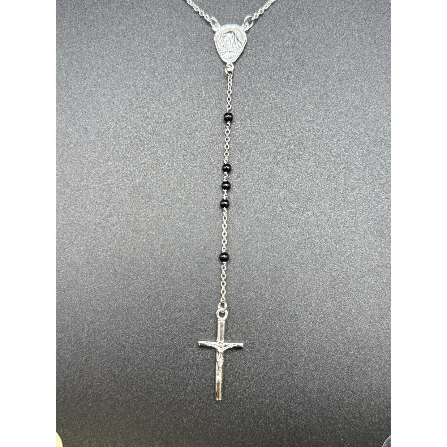 New Condition 18” Sterling Silver Bead Rosary Necklace 925