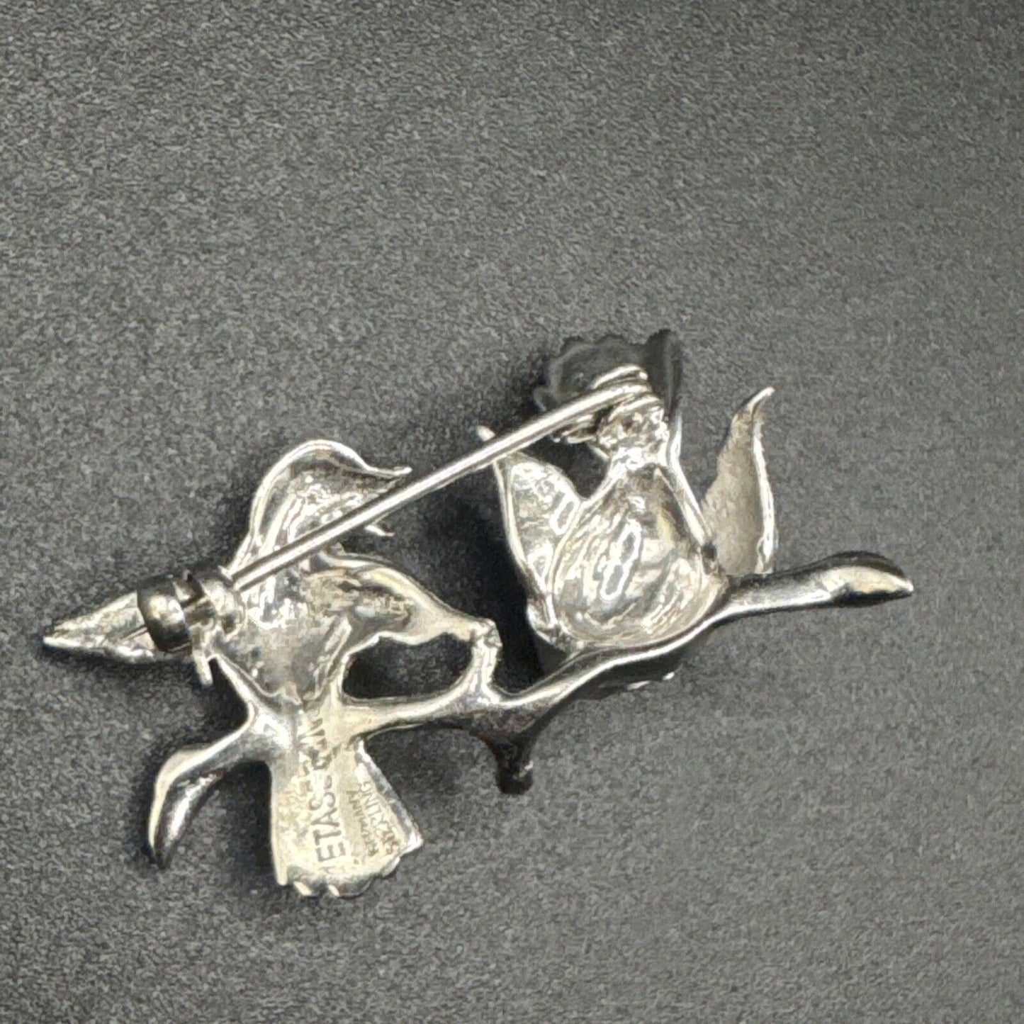 Metasco Germany Sterling Silver Marcasite Twin Birds Brooch Pin 925 N1
