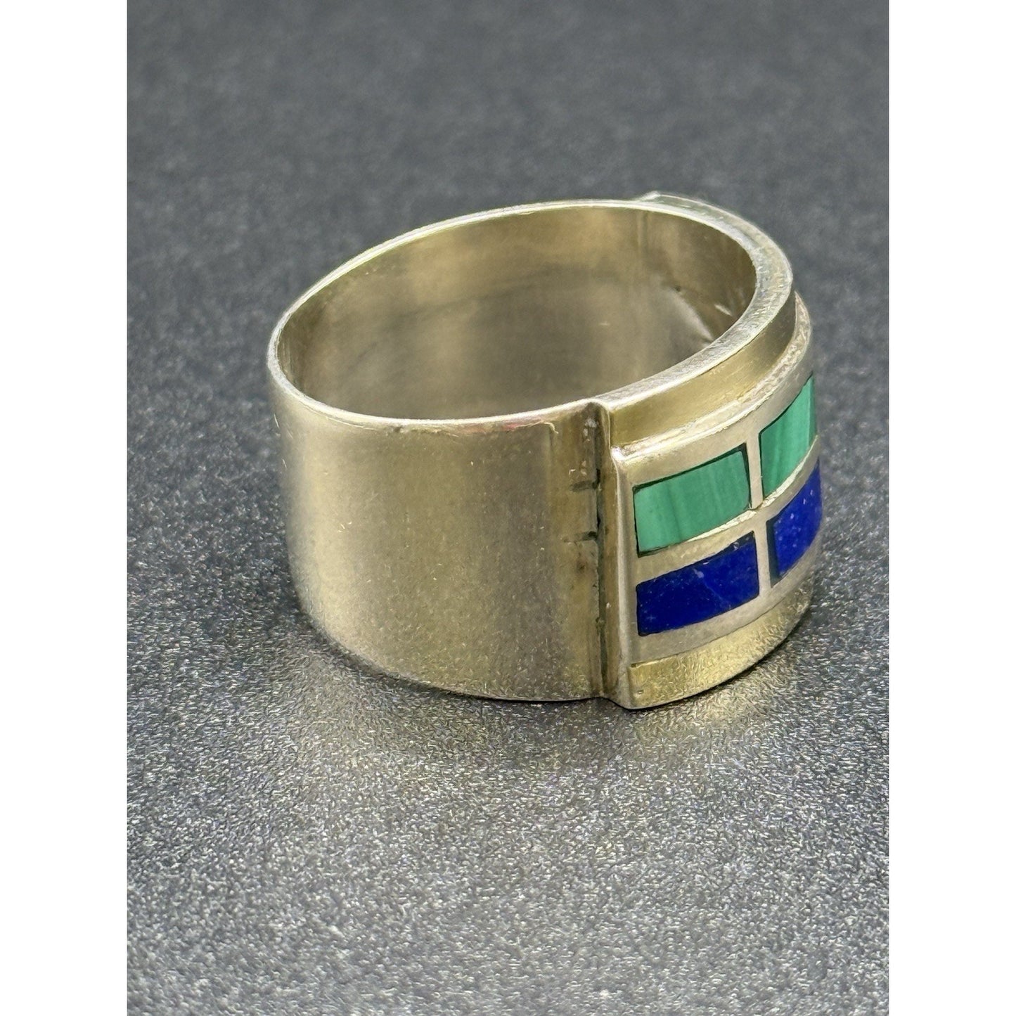 Vintage Two Tone Malachite Lapis Band Ring Size 9.50 Tested Q2