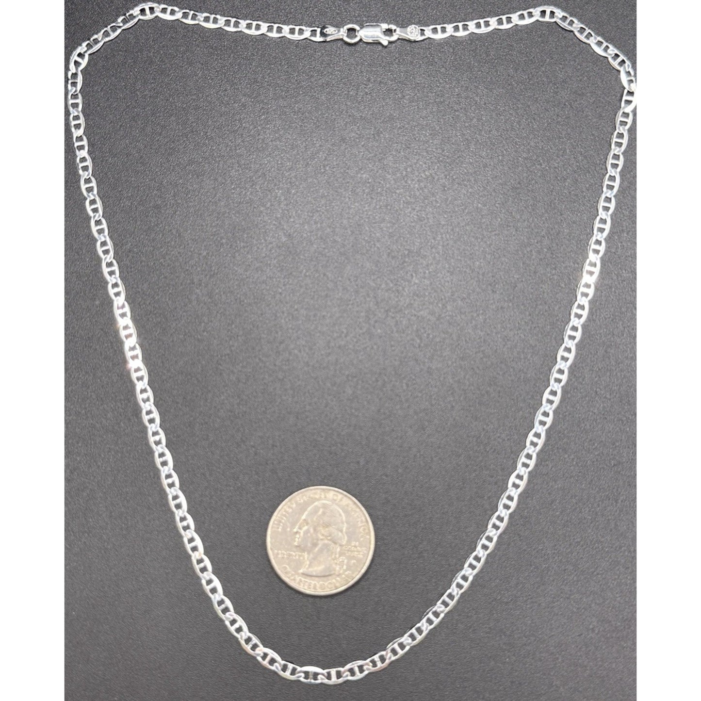 New Condition 18” Sterling Silver Flat Marina Chain Necklace 3.50MM 6 Grams