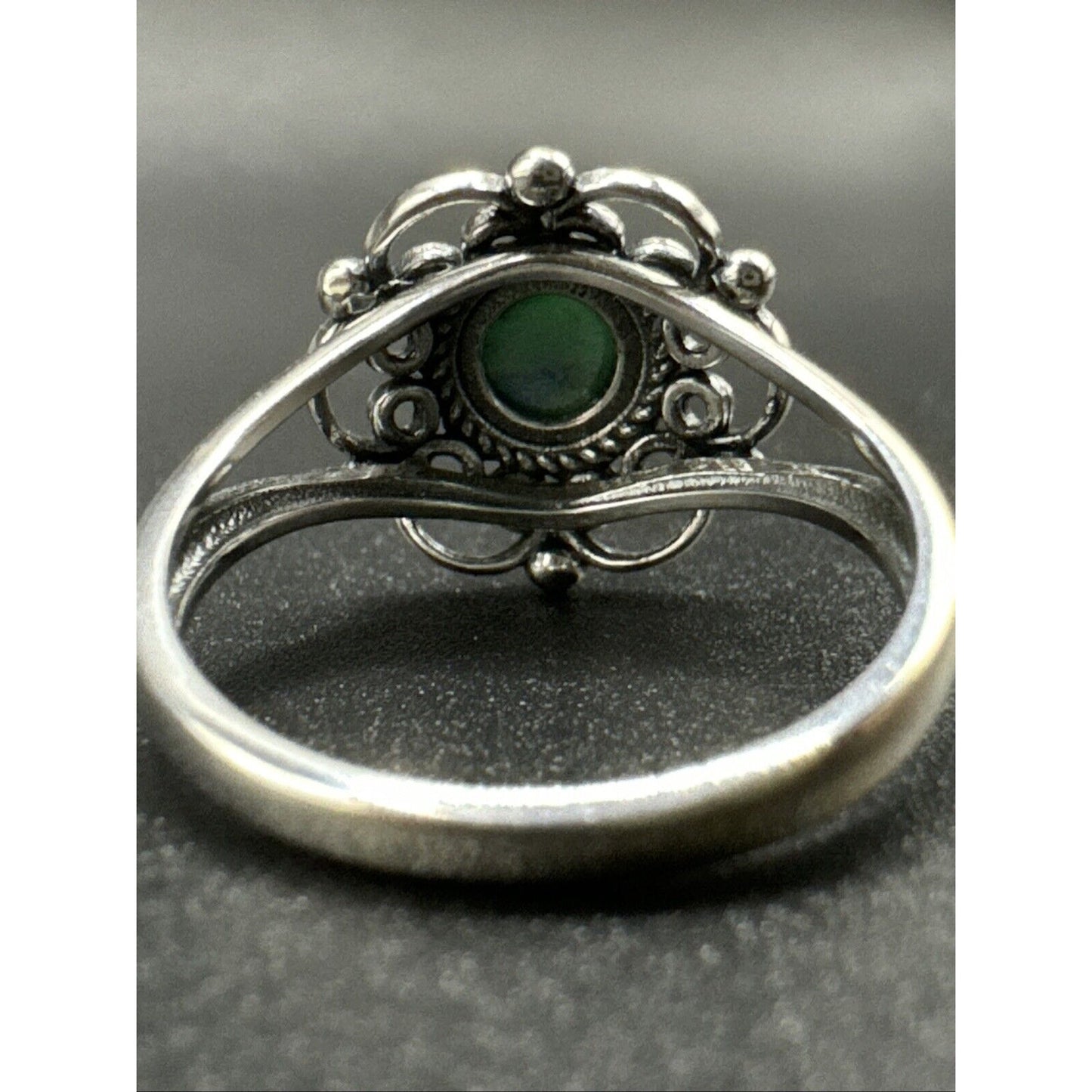 New Condition Sterling Silver Turquoise Stylized Scroll Flower Ring 925 Size 7