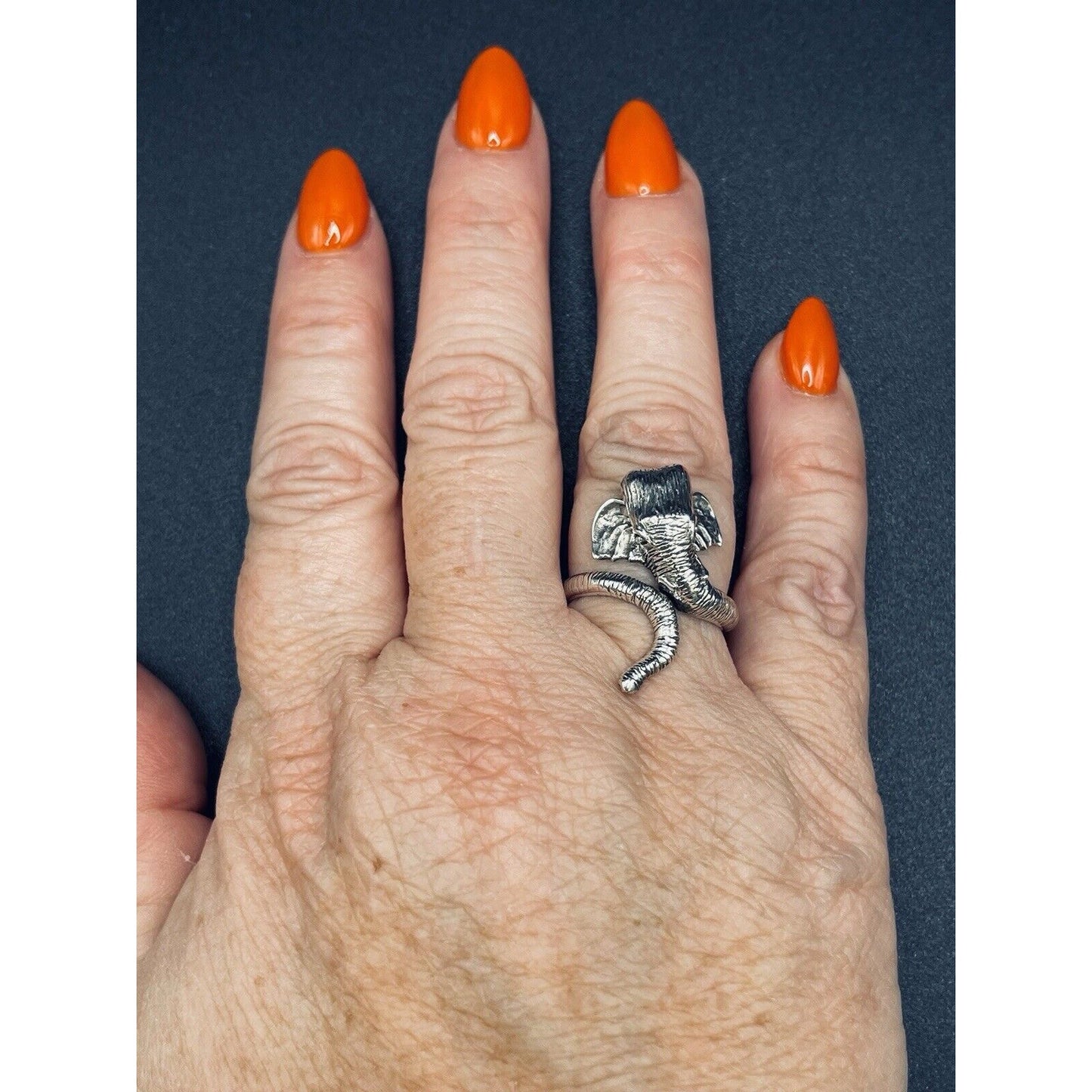 New Condition Sterling Silver Elephant Ring Size 7.00 Slightly Adjustable