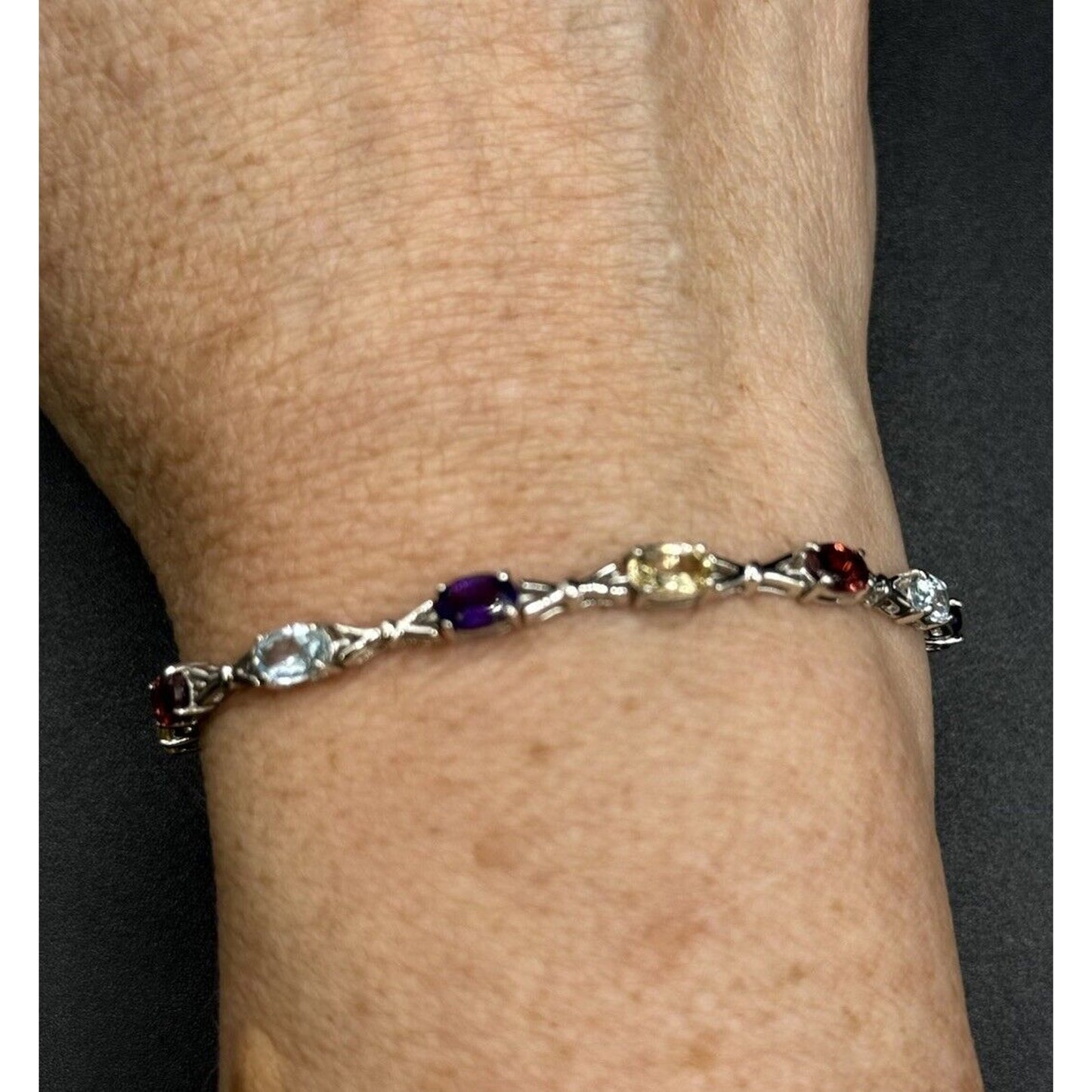 New Condition 7” Sterling Silver Genuine Multi Gemstone Bracelet 925