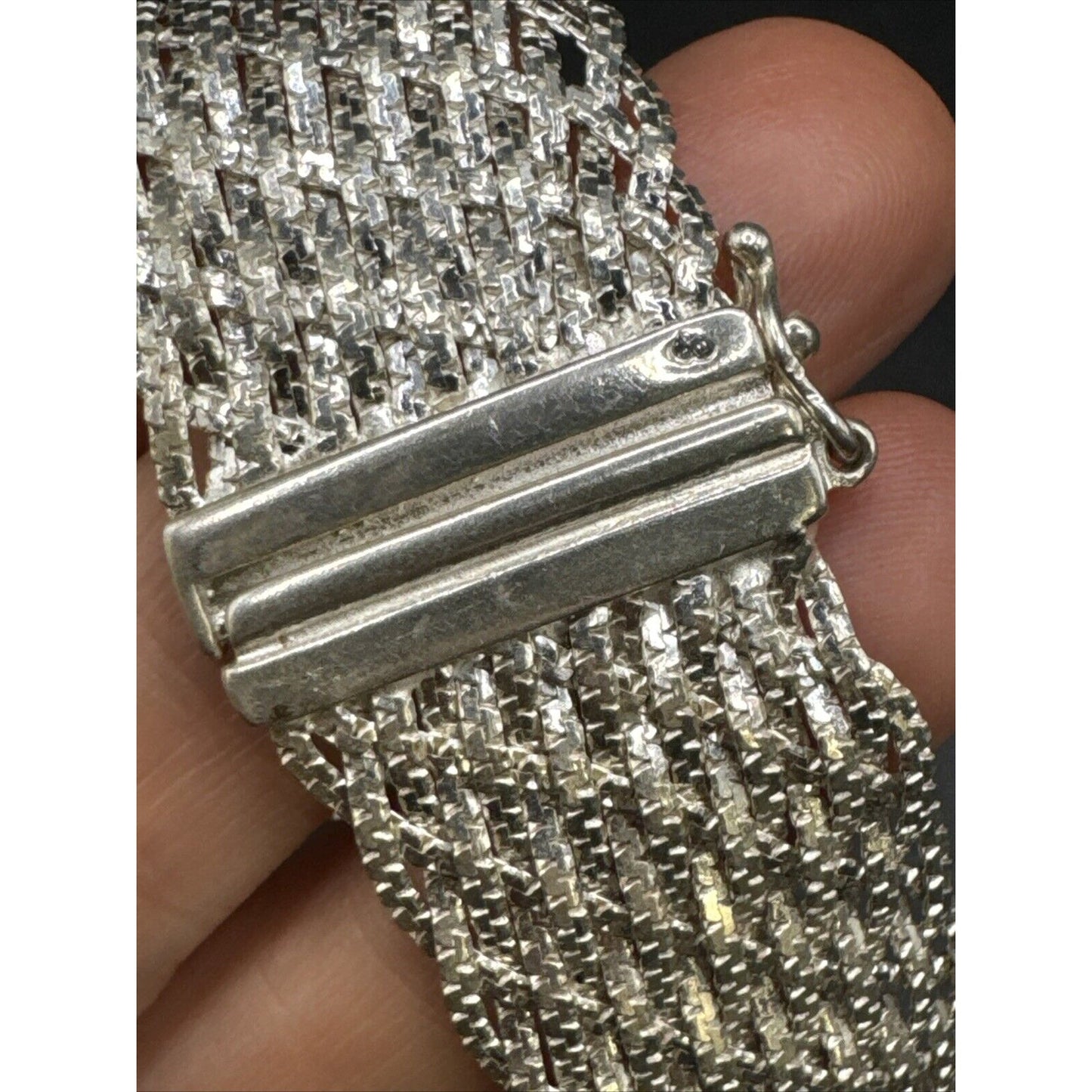 7.5” Vintage Flat Woven Sterling Silver Bracelet 27g 925 K10