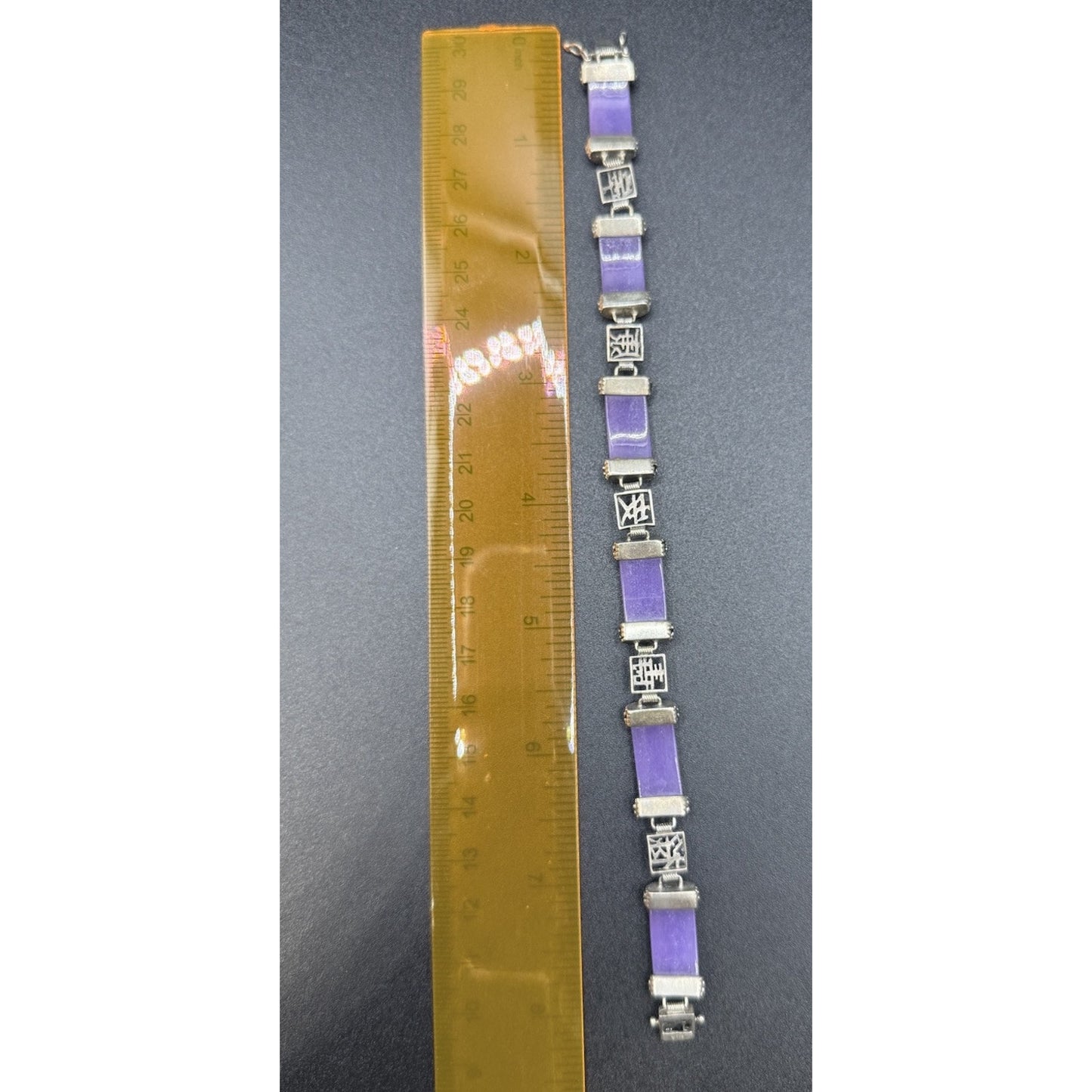 8” Vintage Sterling Silver Purple Chalcedony Bracelet Marcasite 924 P5