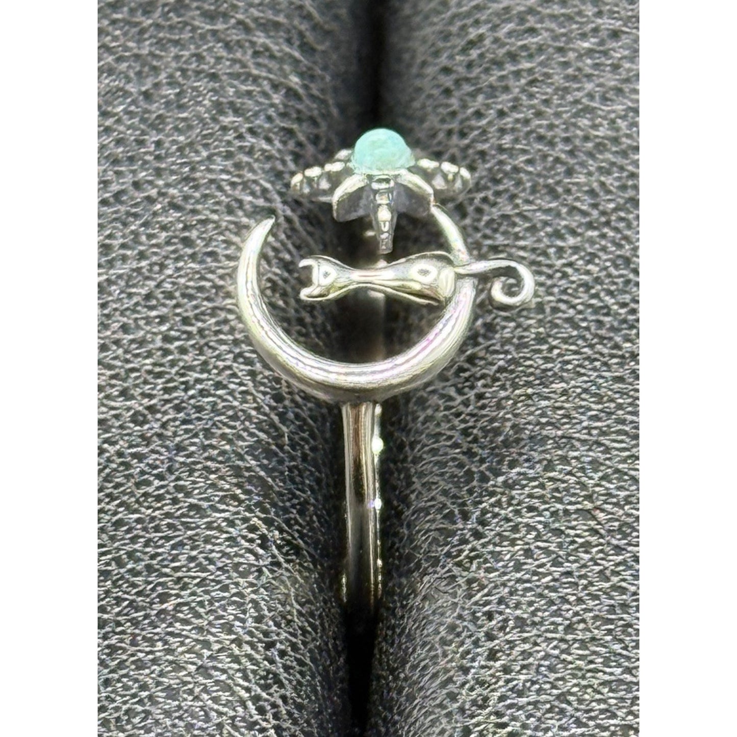 New Condition Sterling Silver Turquoise Moon Cat Star Ring Size 7.00 Adjustable