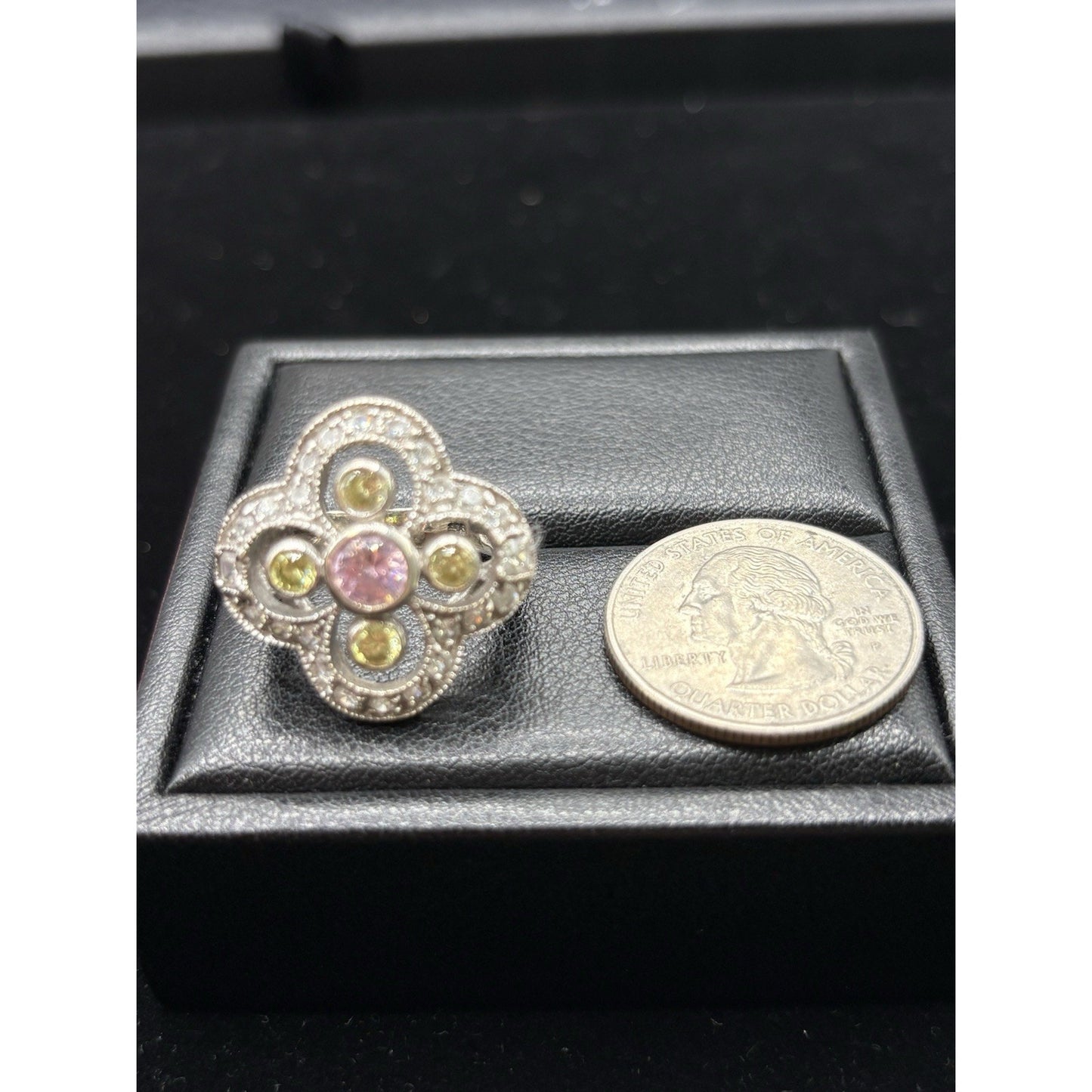 EUC Sterling Silver Multi Color Cubic Zirconia Ring Size 5.75 W29