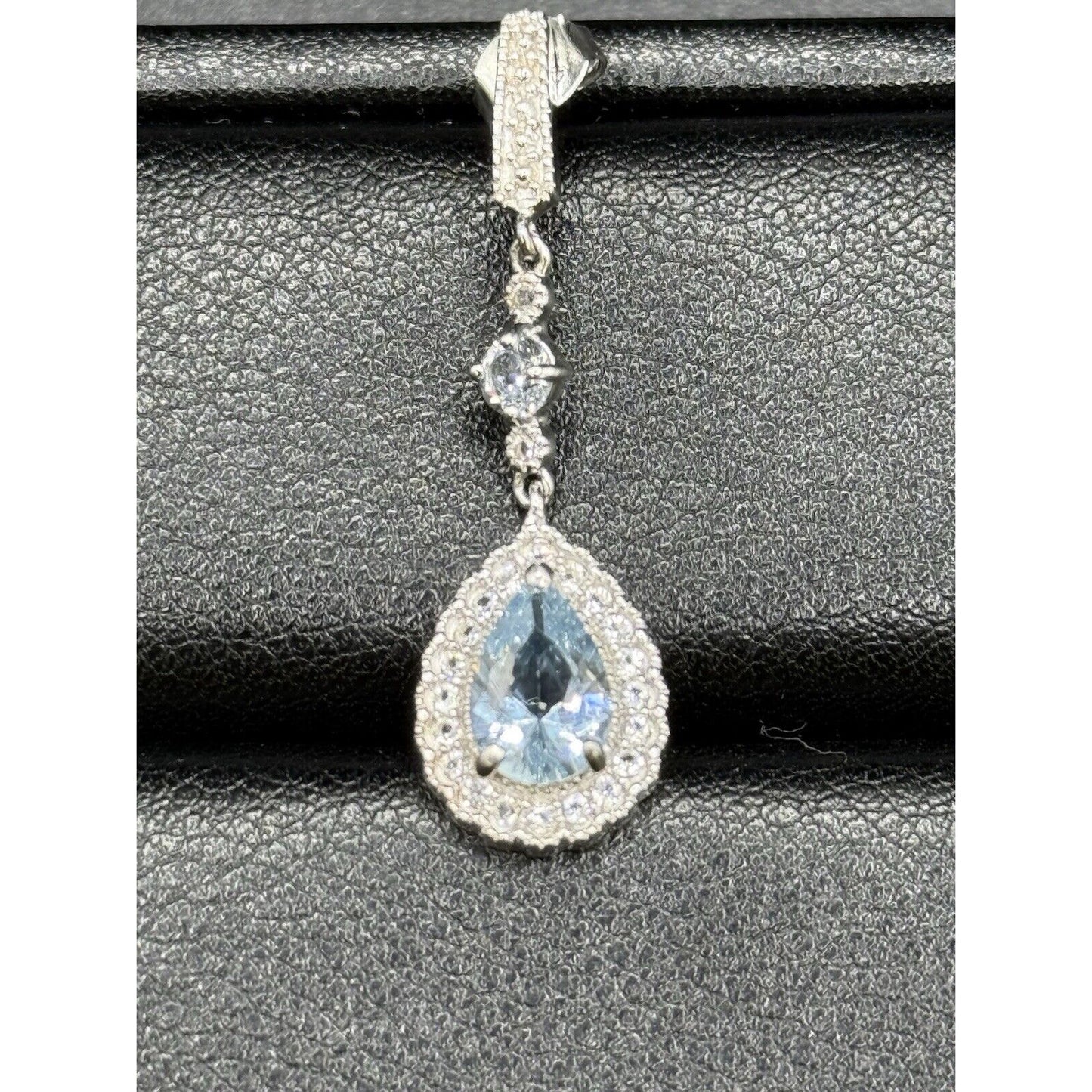 New Condition Sterling Silver Genuine Blue Topaz White Sapphire Dangle Earrings