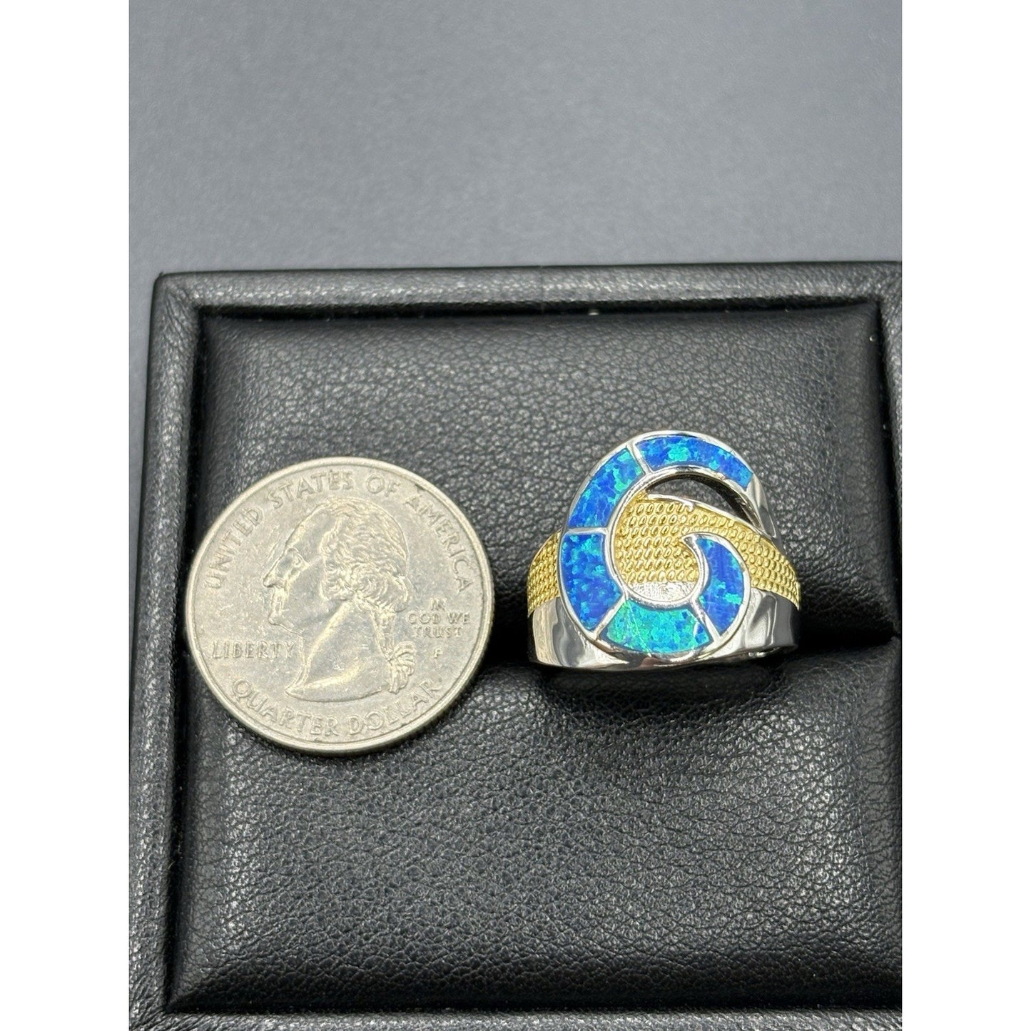 New Condition Two Tone Lab Blue Opal Ring Size 7