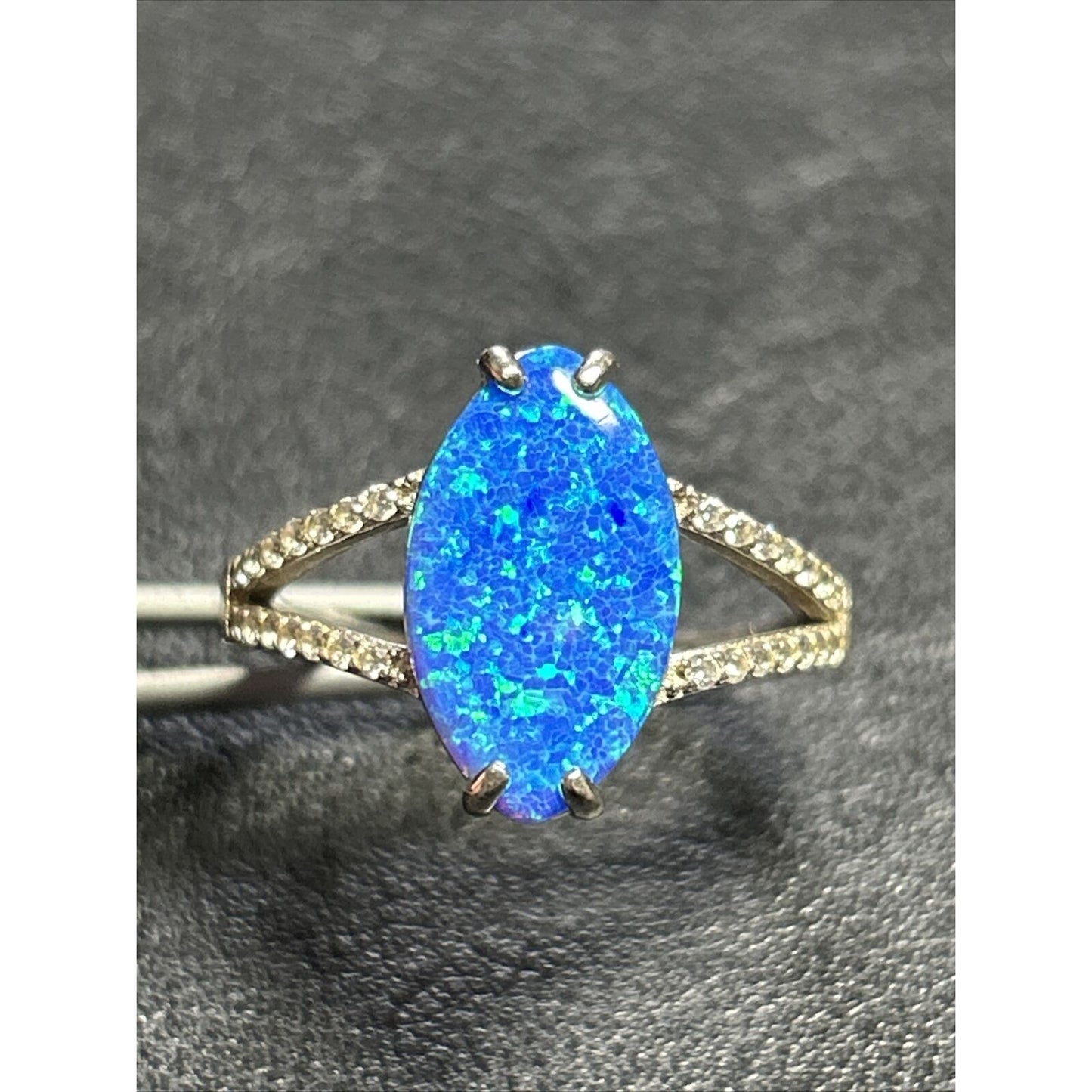Lab Created Blue Opal Cubic Zirconia Sterling Silver Ring Size 10 P20