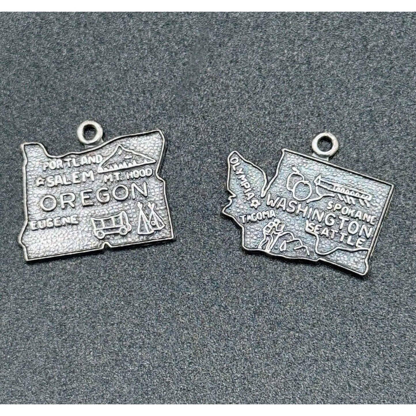 Vintage Lot Of 2 Oregon Washington Charms State 925 Sterling Silver M10