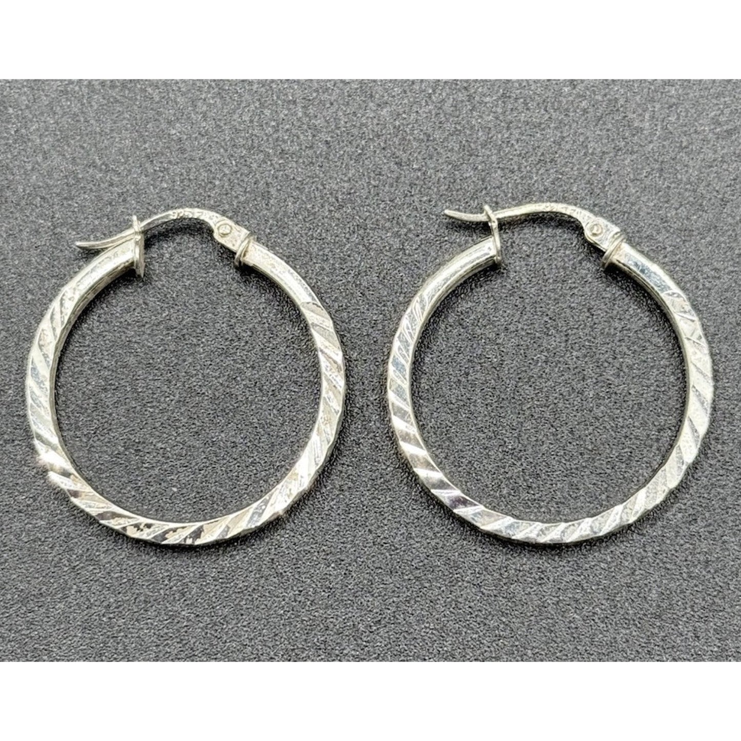 24MM Sterling Silver Hoop Earrings Textured 925 N13