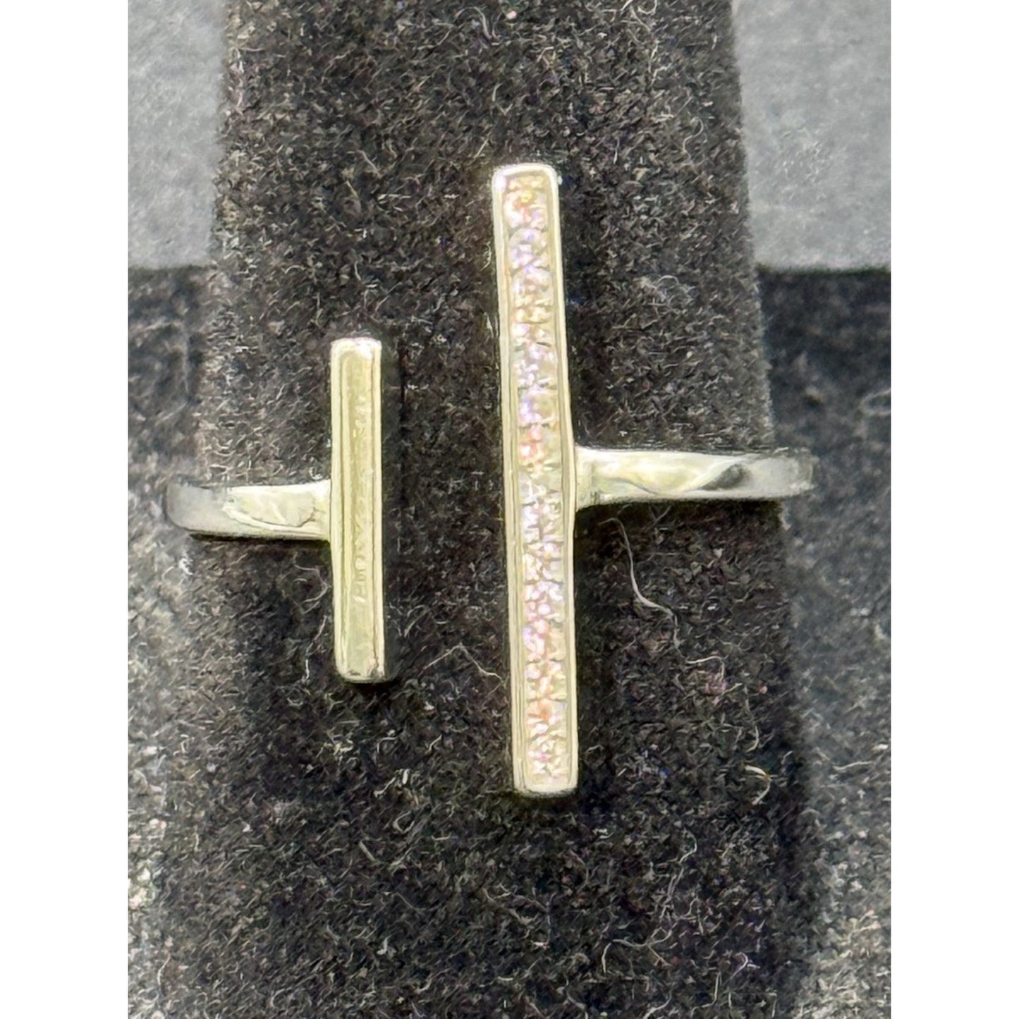 New Condition Sterling Silver Cubic Zirconia “T” Ring Size 7.00 Adjustable