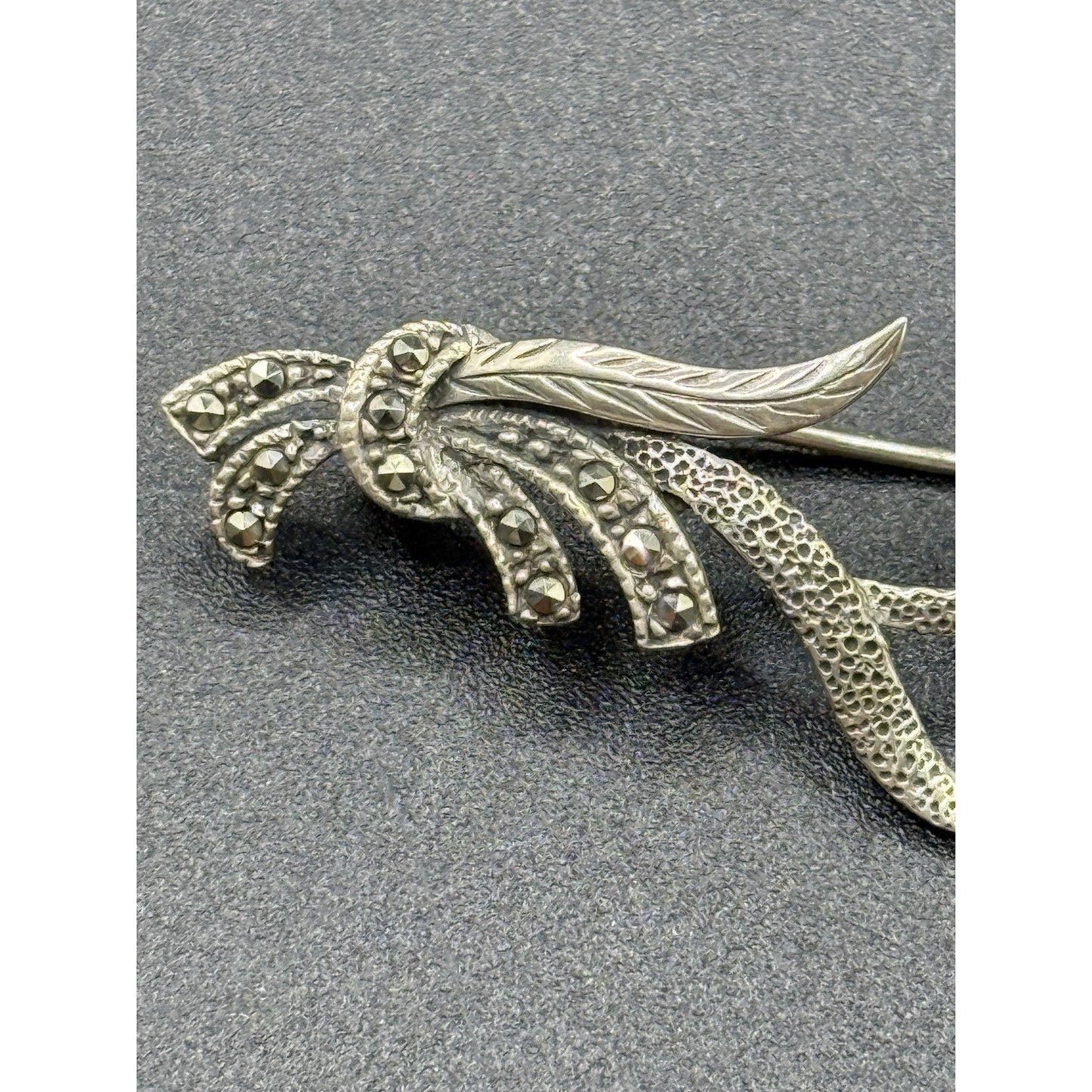 Vintage Sterling Silver Marcasite Pearl Brooch Pin 925 P6