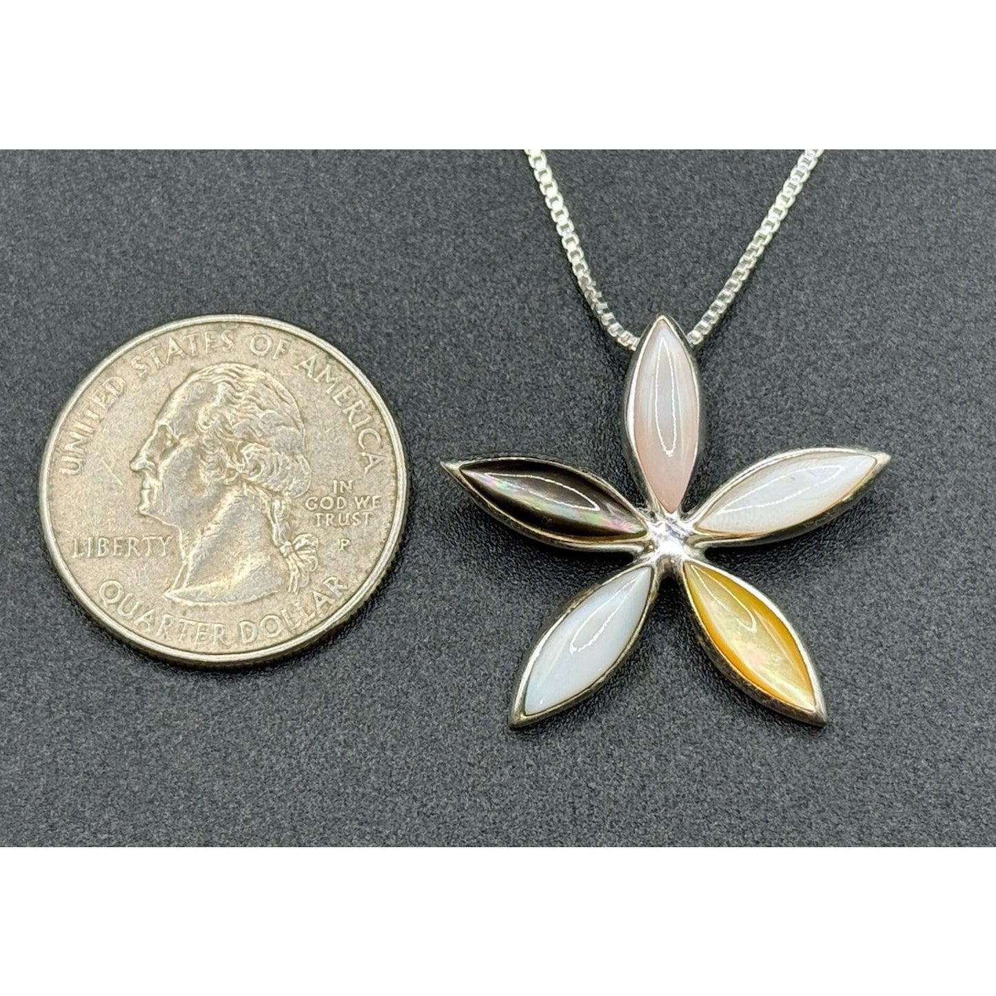 18” Multi Color Mother of Pearl Sterling Silver Pendant Necklace P12