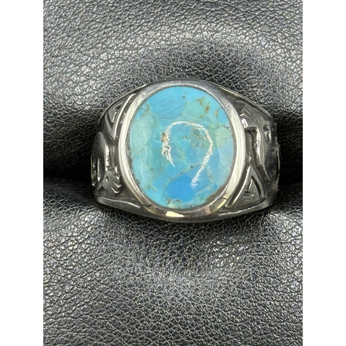 New Condition Sterling Silver Kokopelli Genuine Turquoise Gents Ring Size 10.00