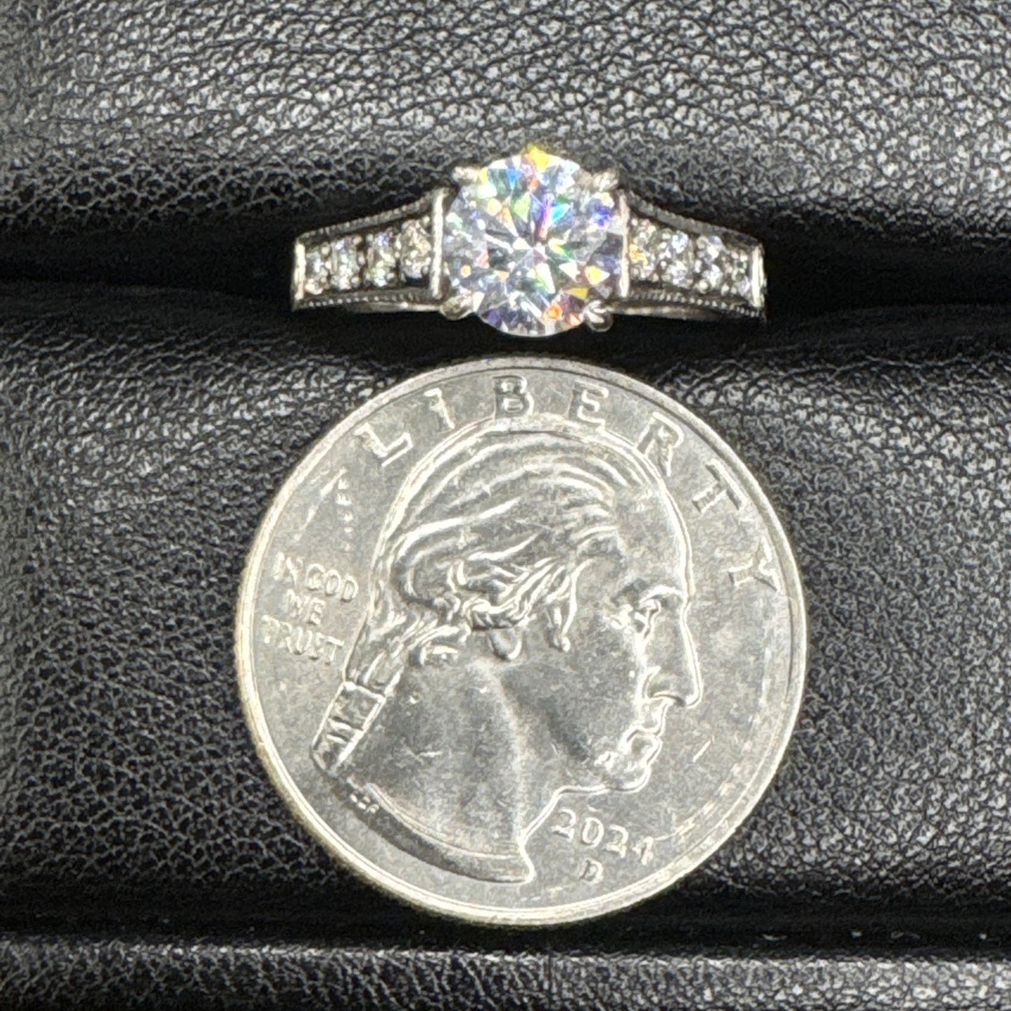 EUC Sterling Silver CZ Engraved Engagement Ring 925 Size 6.5 #1 P2