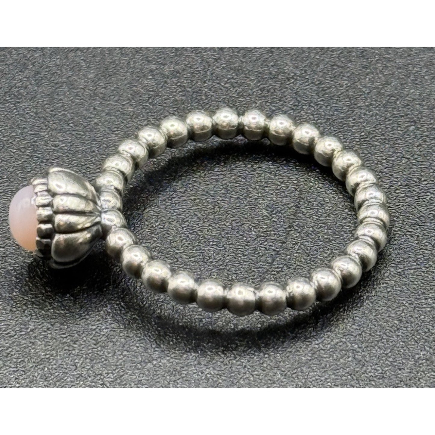 Pandora Sterling Silver Rose Quartz Ring Size 7.75 ALE N19