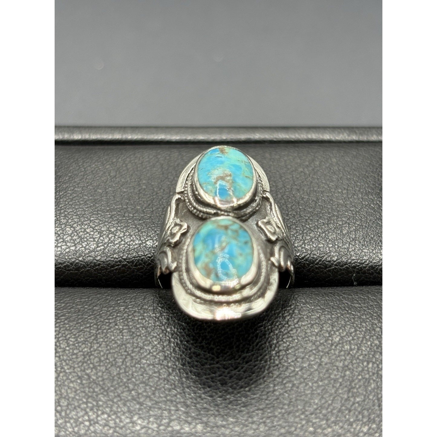 New Condition Sterling Silver Double Turquoise Long Ring Size 6