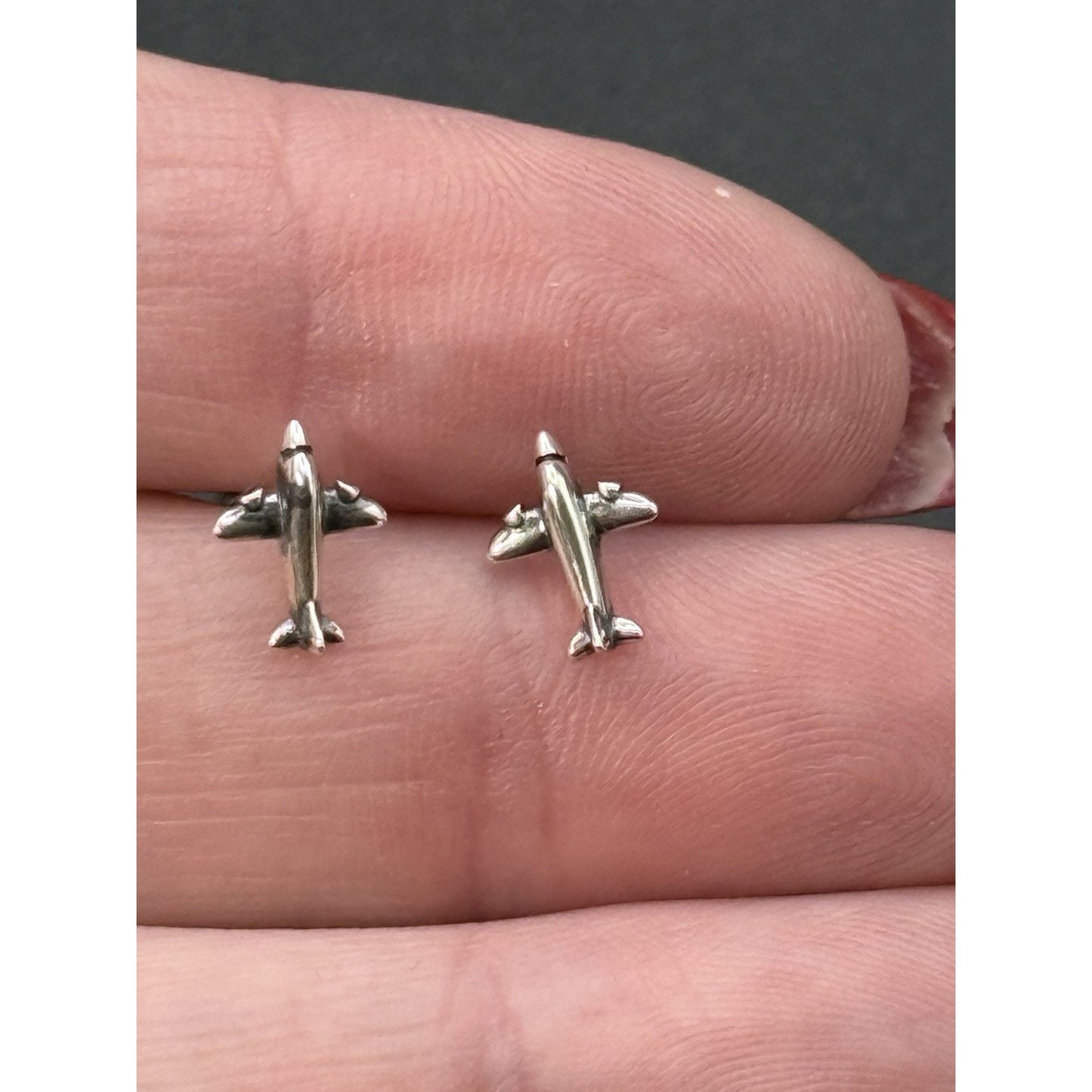 New Condition Sterling Silver Dainty Airplane Stud Earrings 925