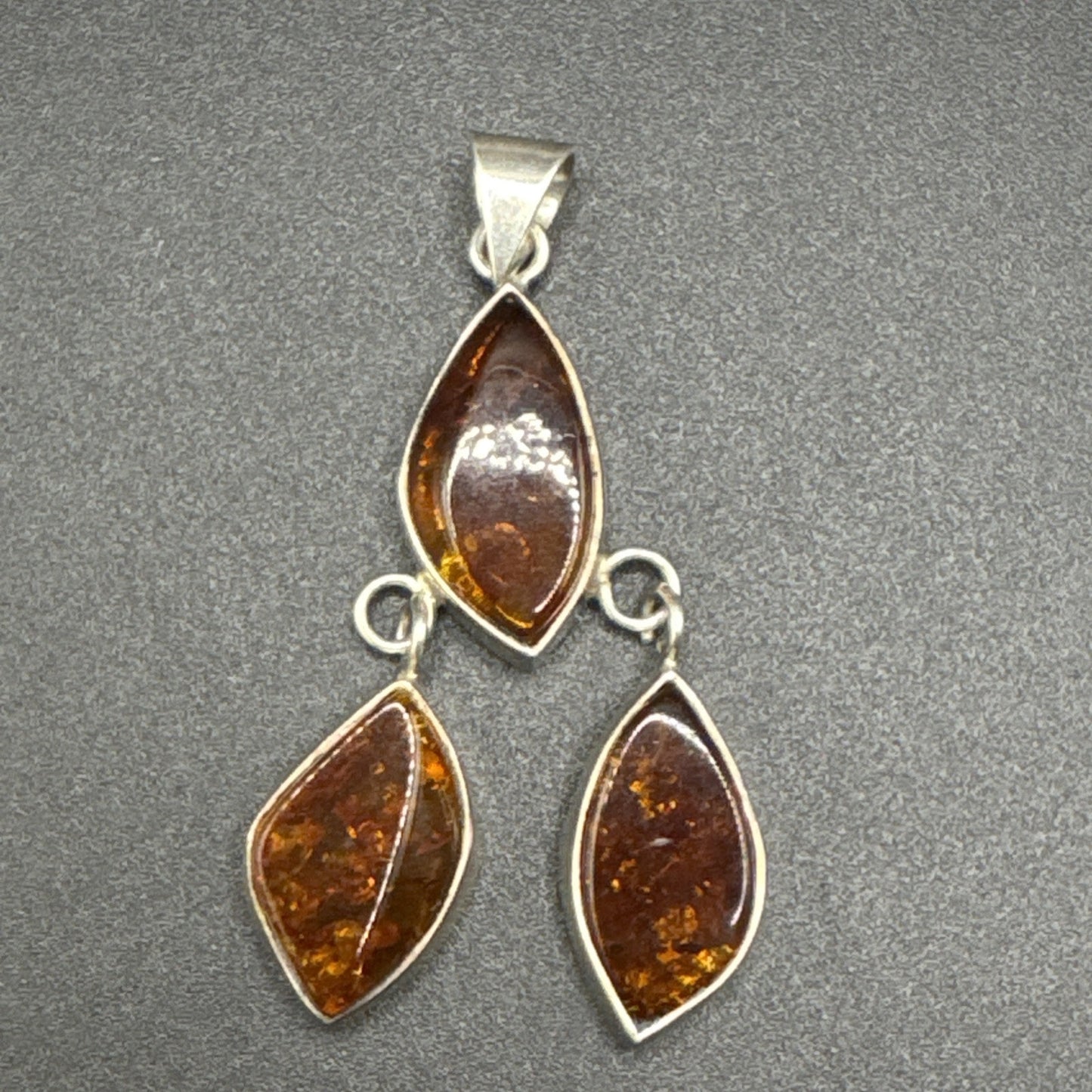Vintage Sterling Silver Multi Amber Dangle Pendant 925 P2
