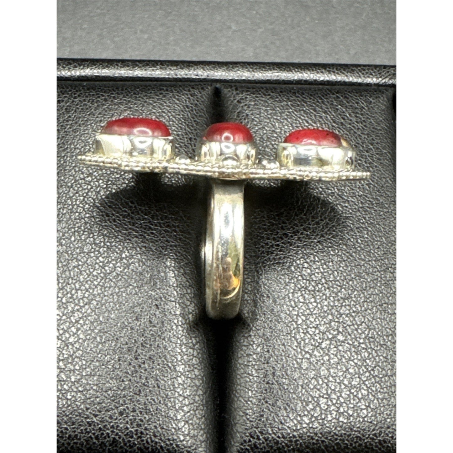 EUC Sterling Silver Red Dahlia Turquoise Long Ring 925 Size 7 T29