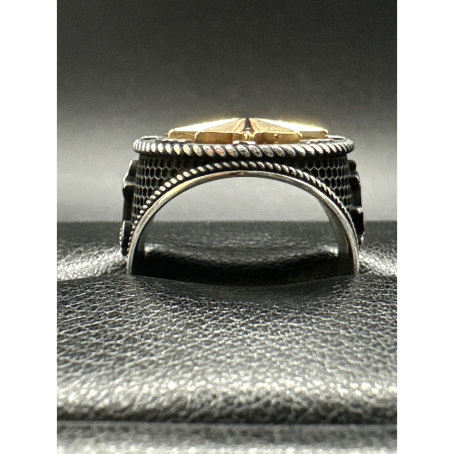 New Condition Sterling Silver Two Tone Compass Ring 925 Size 10 Oxidized