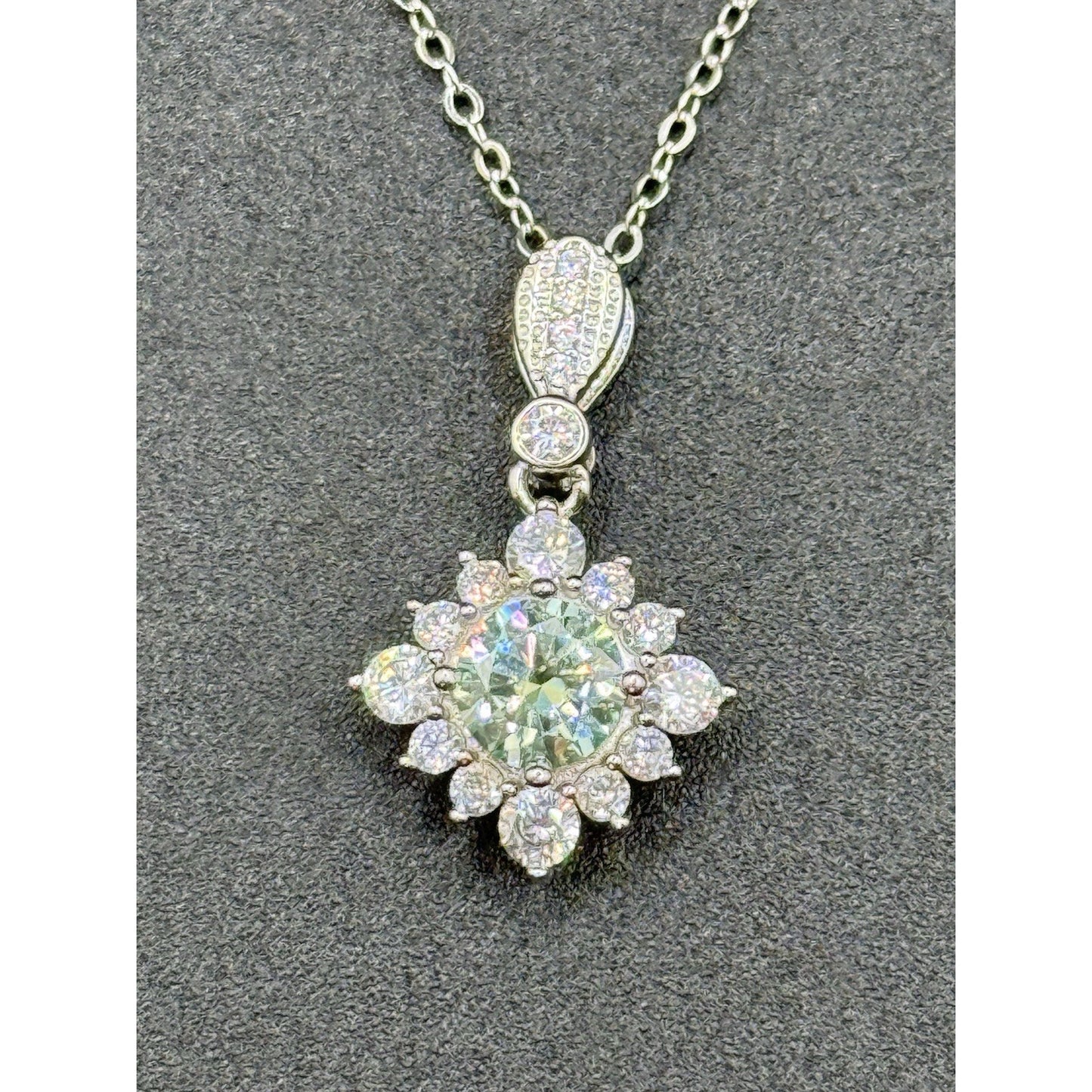 New Condition 18” Sterling Silver Light Blue Moissanite Pendant Necklace