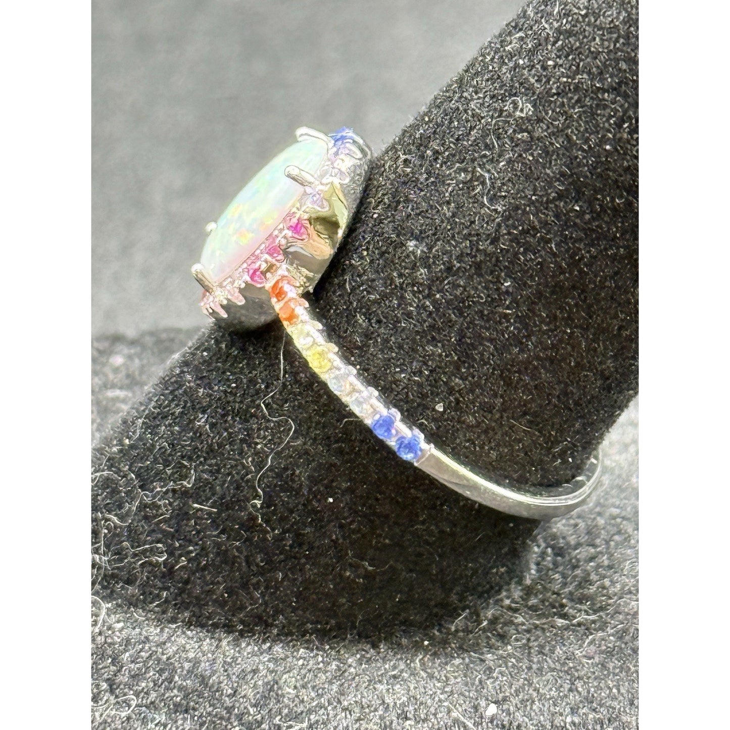 New Condition Lab Opal Rainbow Cubic Zirconia Ring Size 7.00