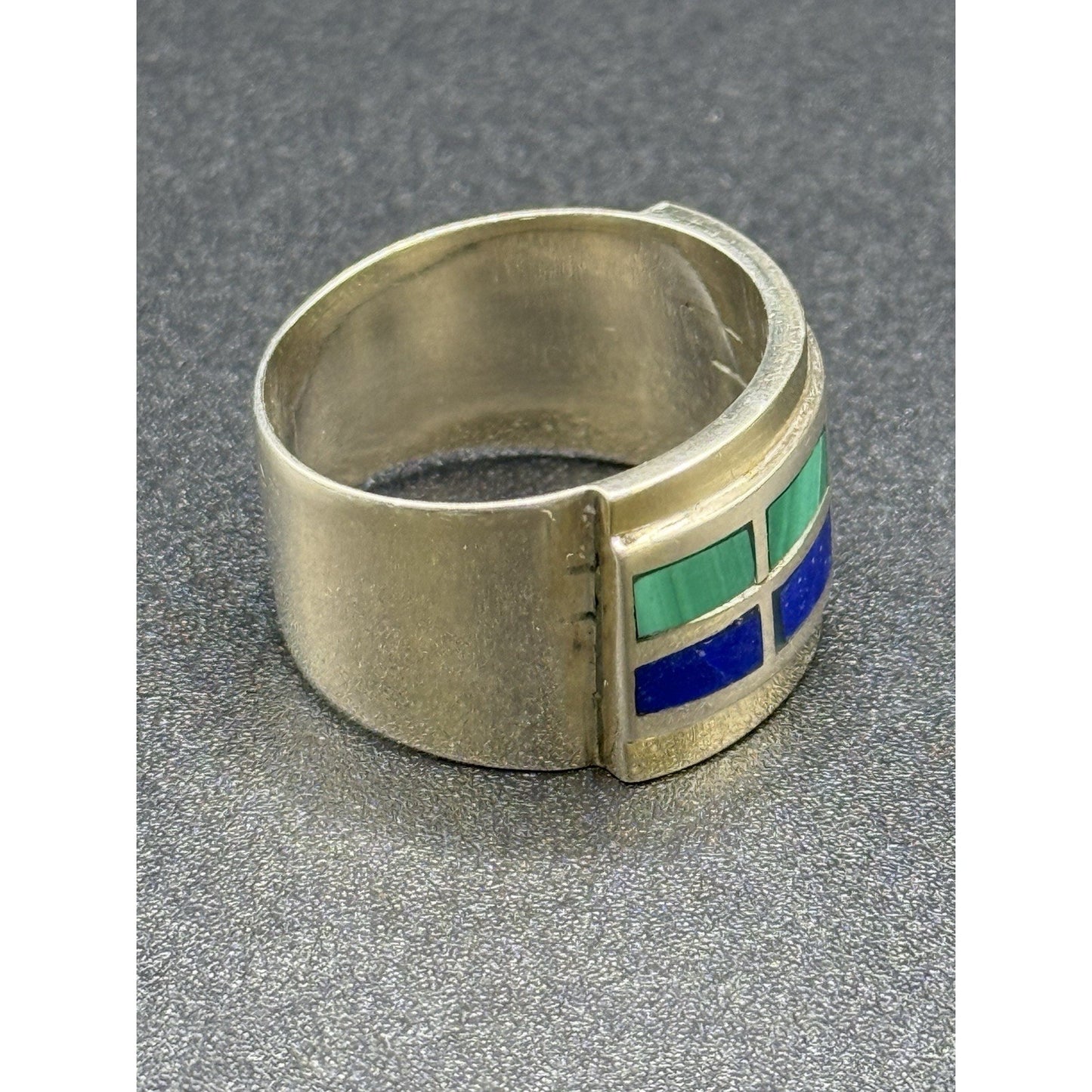 Vintage Two Tone Malachite Lapis Band Ring Size 9.50 Tested Q2