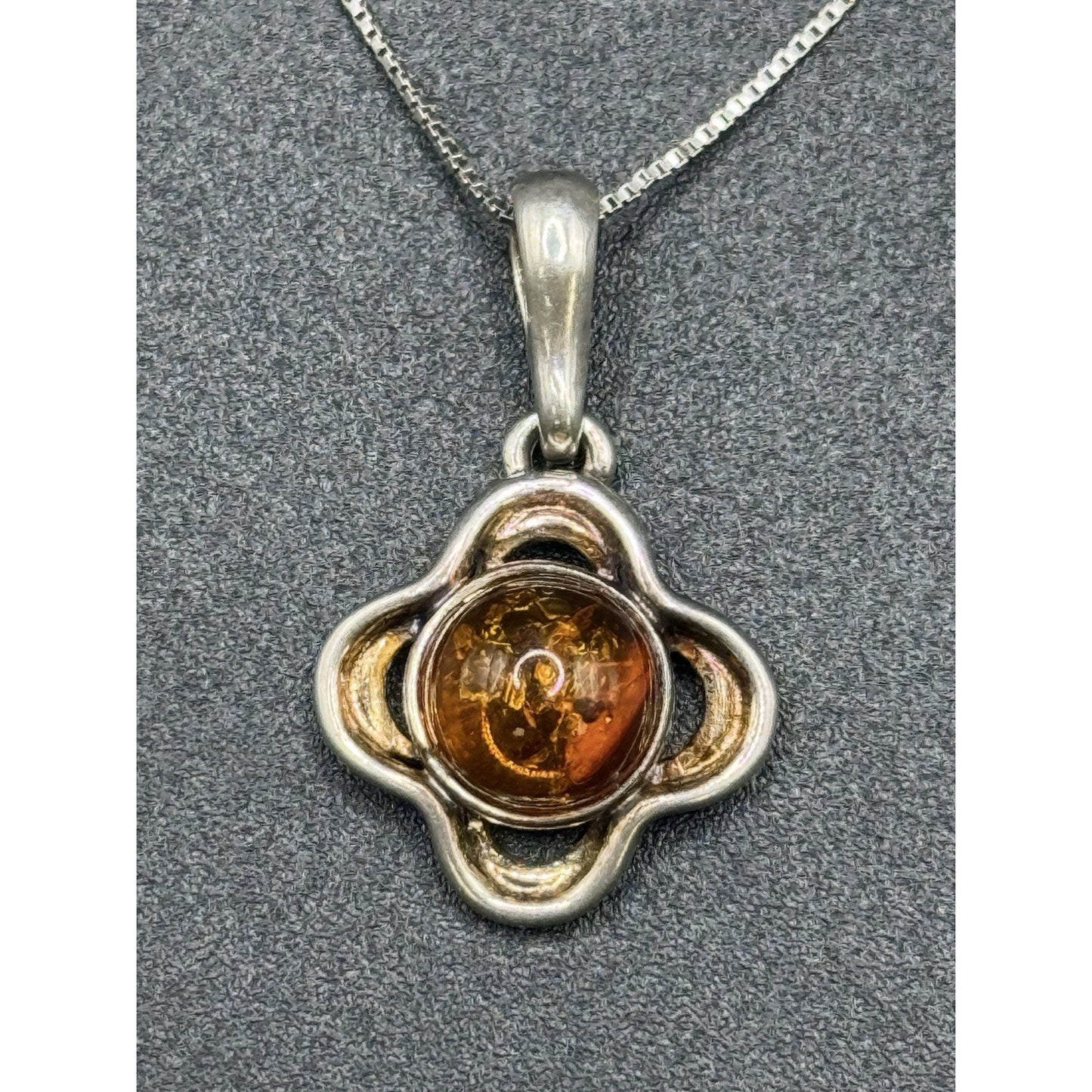 18” Sterling Silver Genuine Amber Pendant Necklace 925 P3