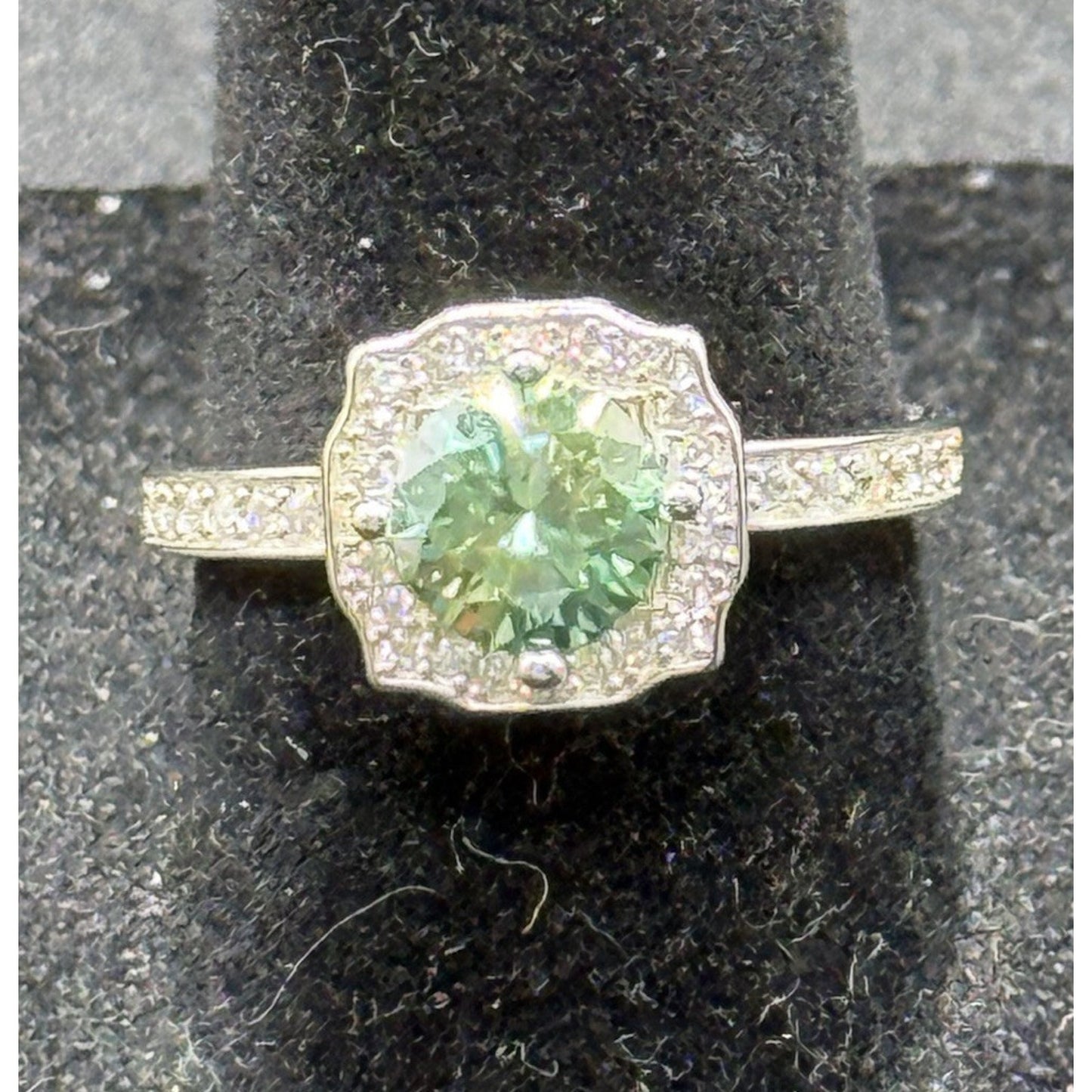 New Condition Blue Green Moissanite Ring Size 7 Adjust Sterling Silver GRA P18
