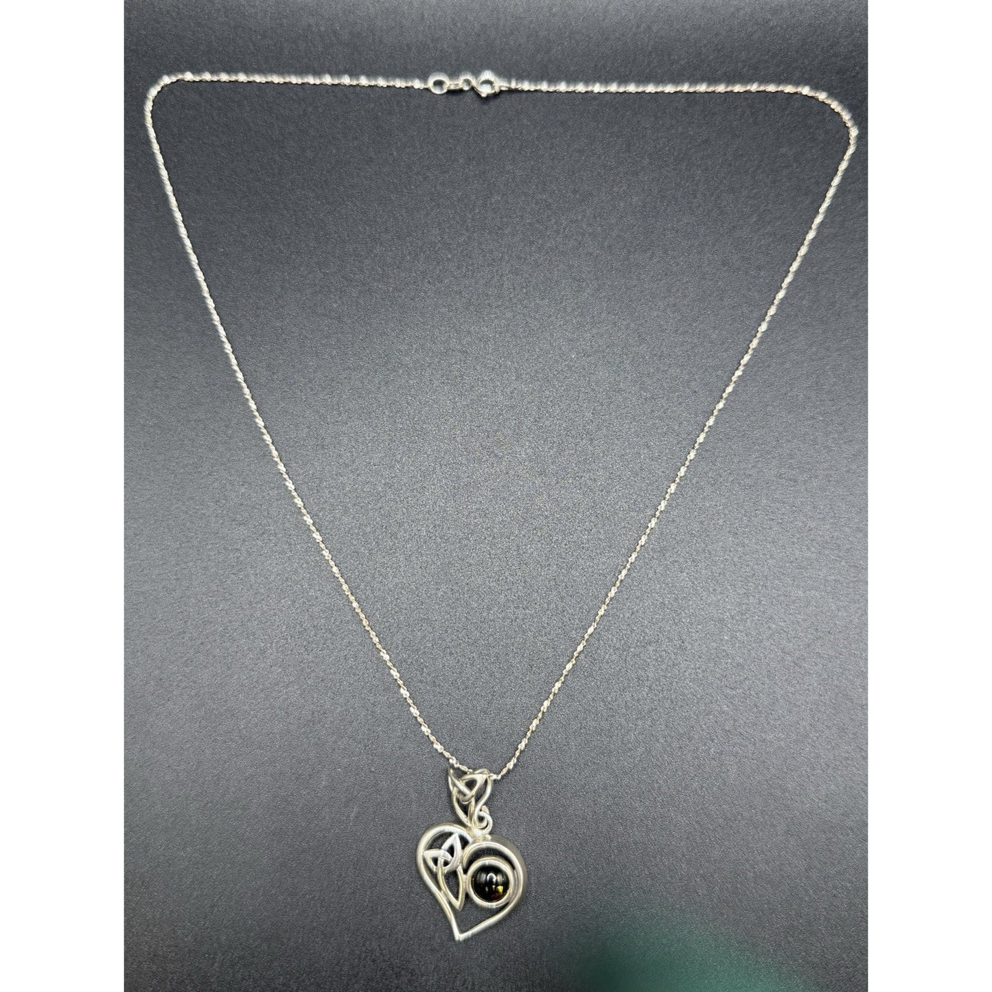 19” Vintage Sterling Silver Amber Pendant Necklace 925 P10