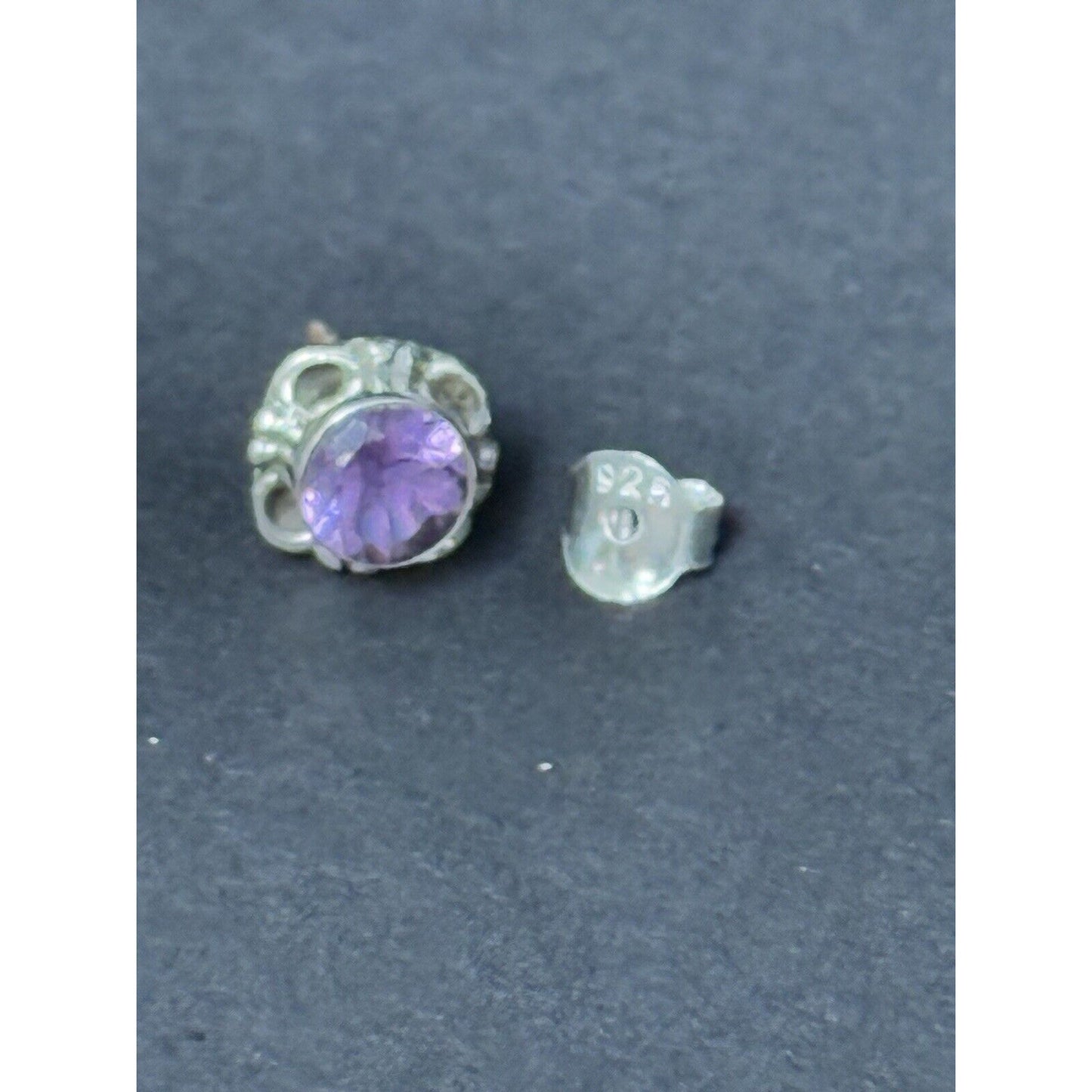 New Condition Sterling Silver Genuine Amethyst Stud Earrings 925 5MM