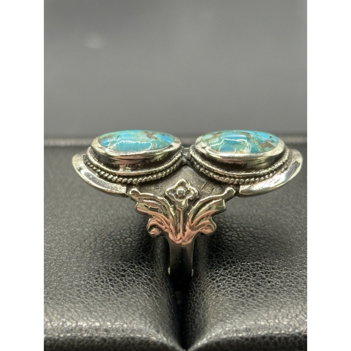 New Condition Sterling Silver Double Turquoise Long Ring Size 6