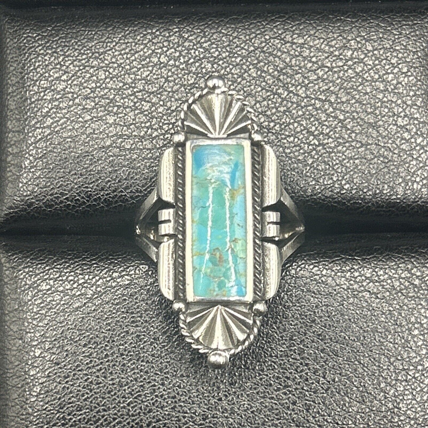 New Condition Sterling Silver Art Deco Turquoise Ring Size 9.50