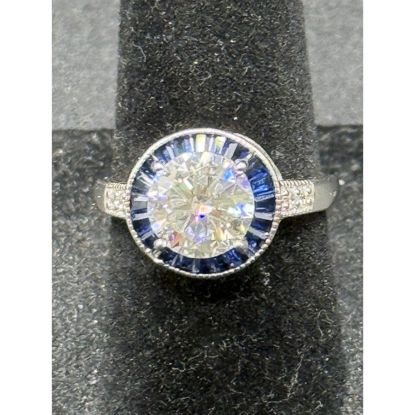 New Condition Sterling Silver Moissanite Blue Cubic Zirconia Ring Size 5.75