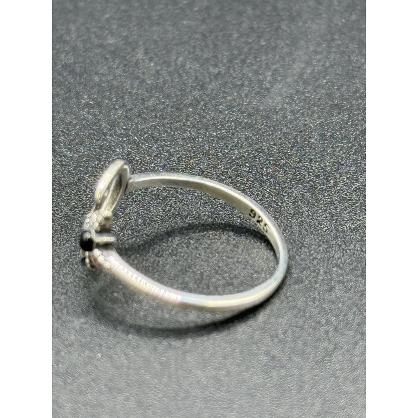 New Condition Sterling Silver Cat Onyx Moon Star Ring Size 7.00 Adjustable